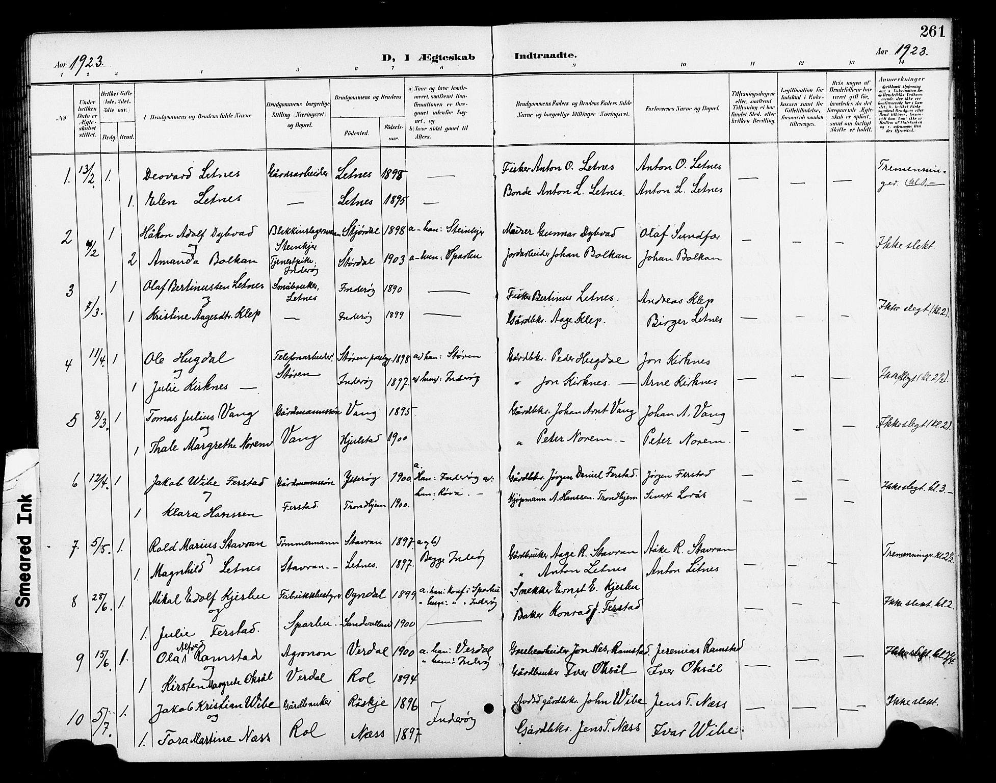 Ministerialprotokoller, klokkerbøker og fødselsregistre - Nord-Trøndelag, SAT/A-1458/730/L0302: Klokkerbok nr. 730C05, 1898-1924, s. 261