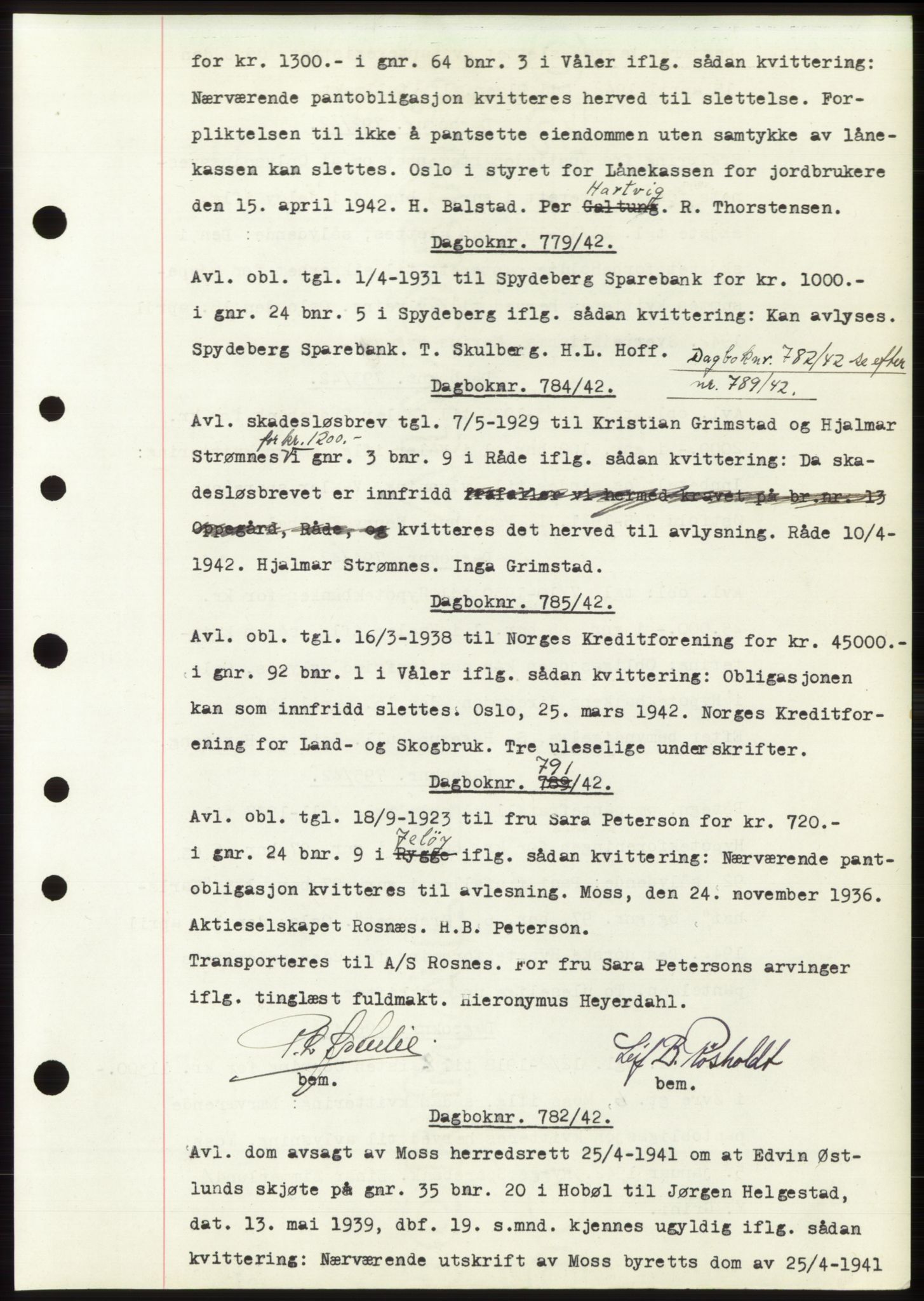 Moss sorenskriveri, SAO/A-10168: Pantebok nr. C10, 1938-1950, Dagboknr: 779/1942