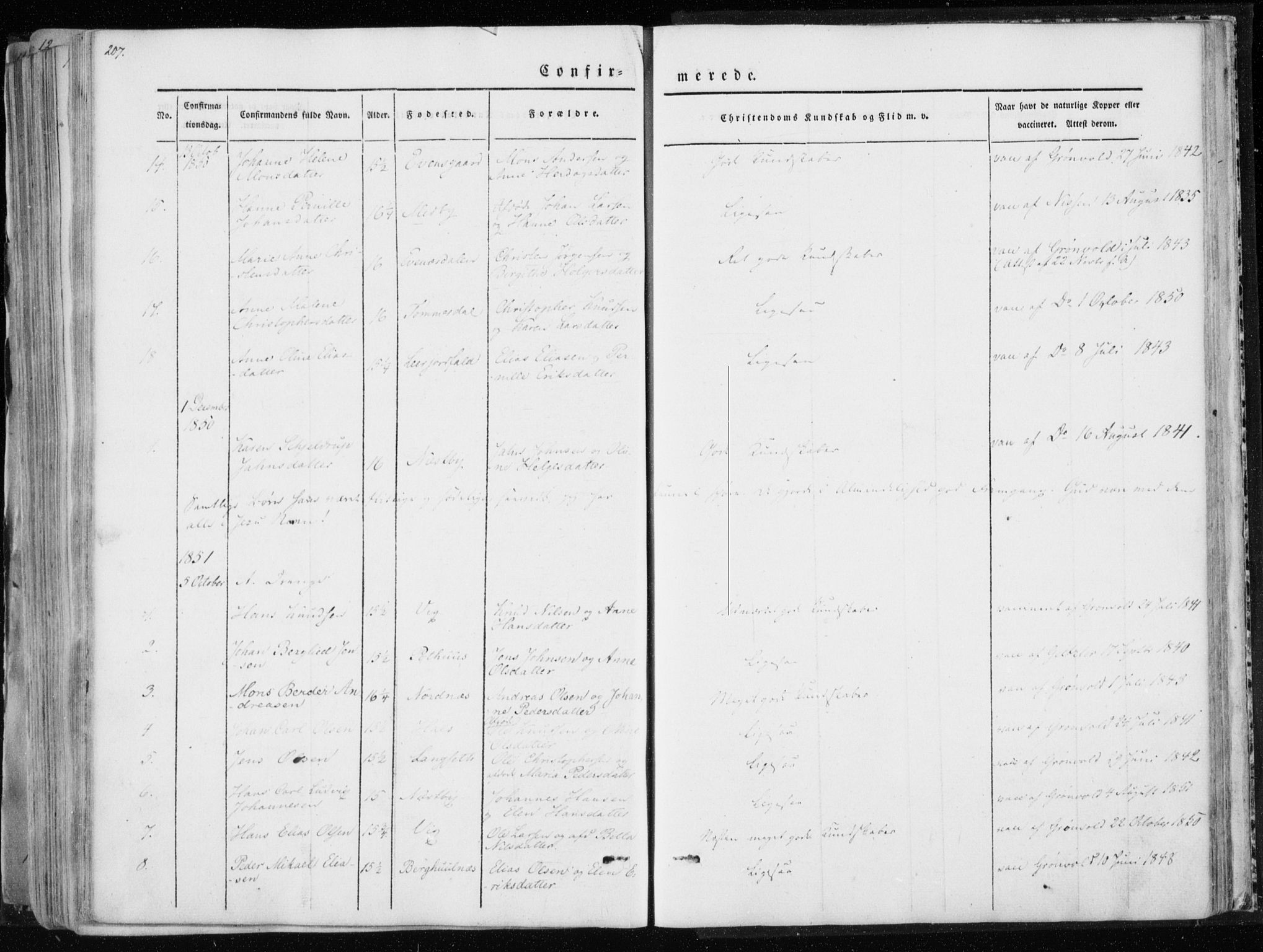 Ministerialprotokoller, klokkerbøker og fødselsregistre - Nordland, SAT/A-1459/847/L0666: Ministerialbok nr. 847A06, 1842-1871, s. 207