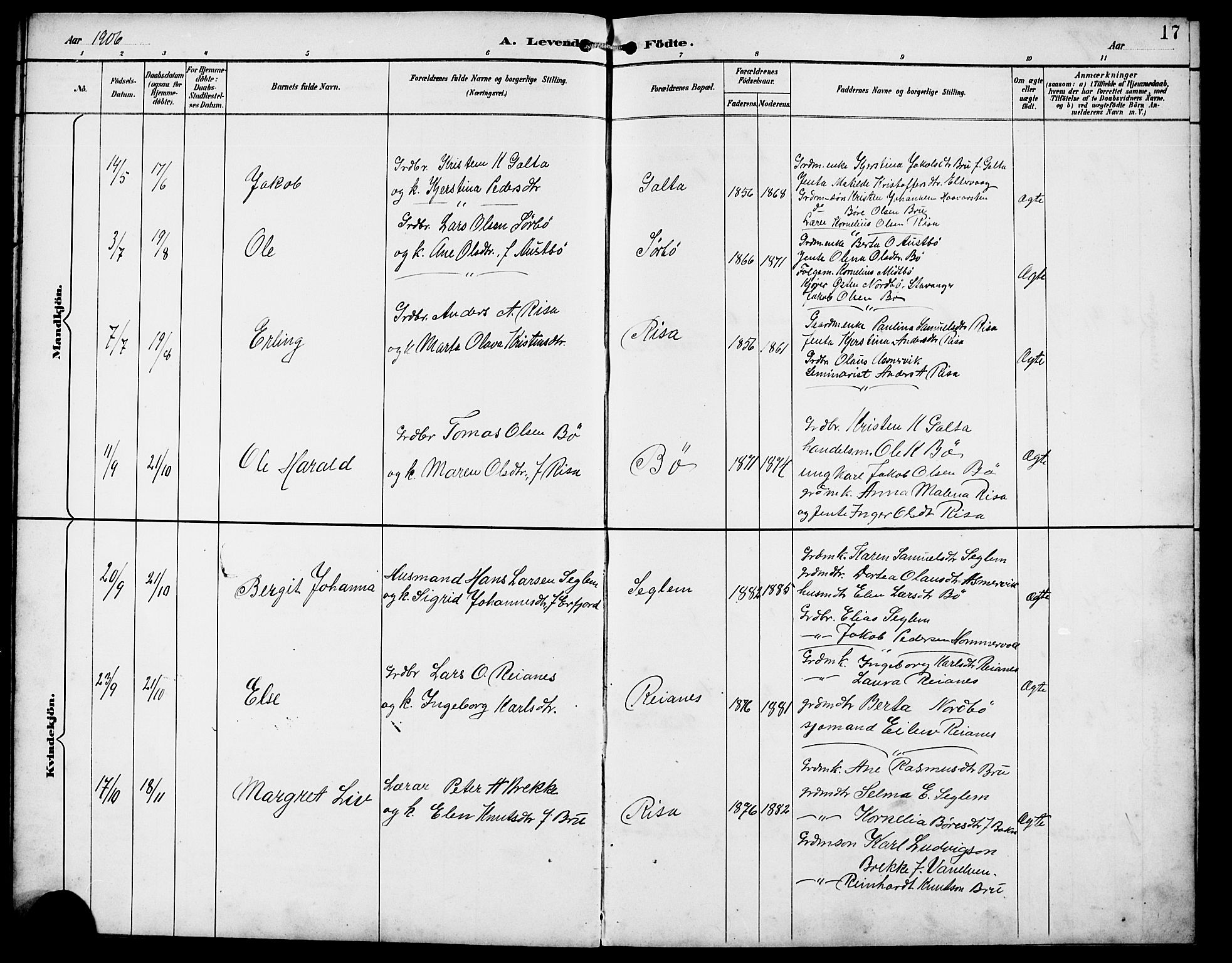 Rennesøy sokneprestkontor, SAST/A -101827/H/Ha/Hab/L0012: Klokkerbok nr. B 11, 1894-1924, s. 17