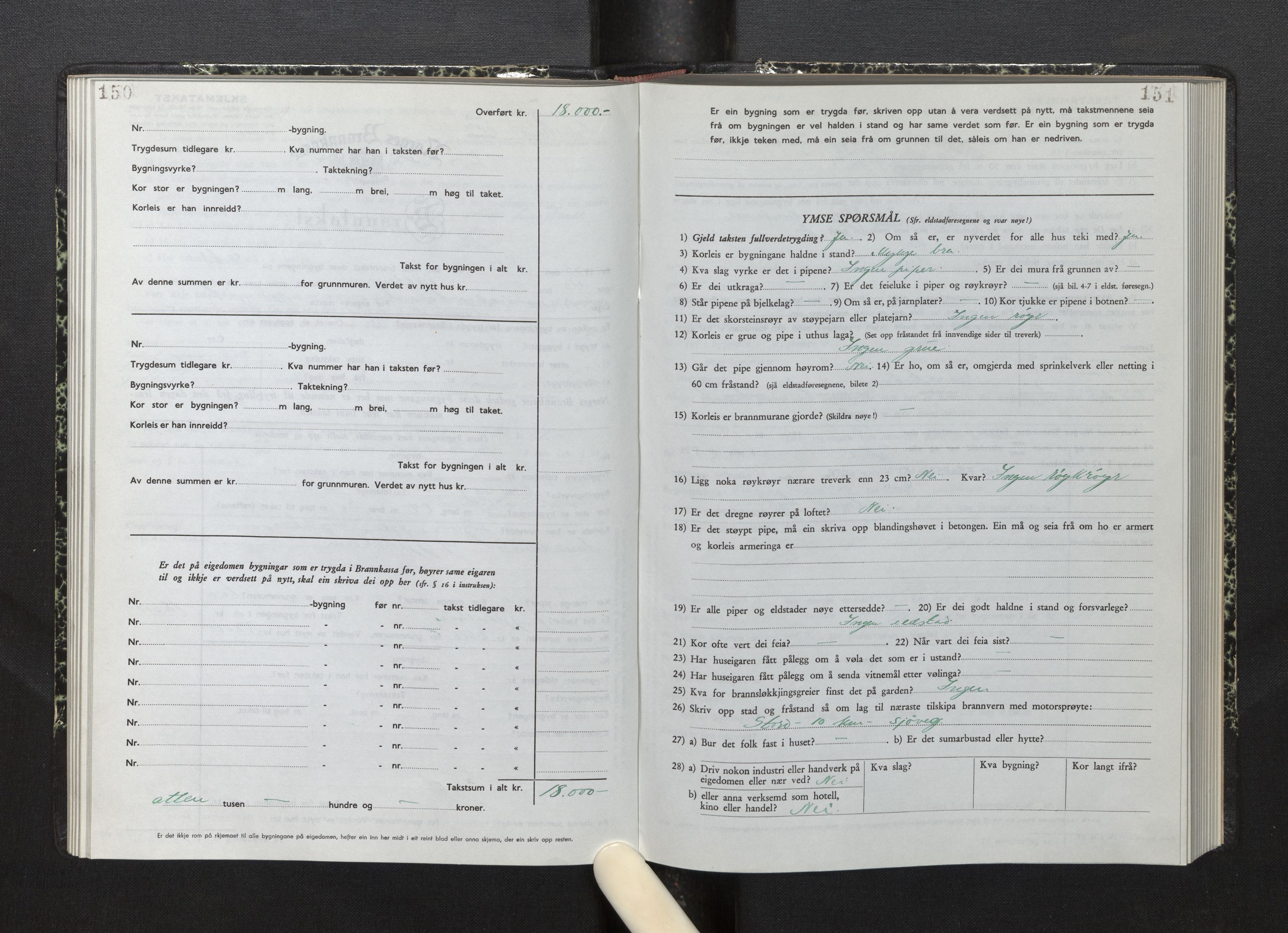 Lensmannen i Fjelberg, SAB/A-32101/0012/L0008: Branntakstprotokoll, skjematakst, 1949-1955, s. 150-151
