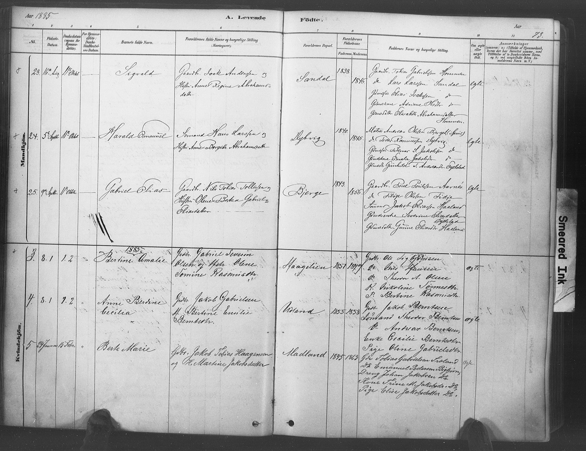 Lyngdal sokneprestkontor, AV/SAK-1111-0029/F/Fa/Fac/L0011: Ministerialbok nr. A 11, 1878-1893, s. 73