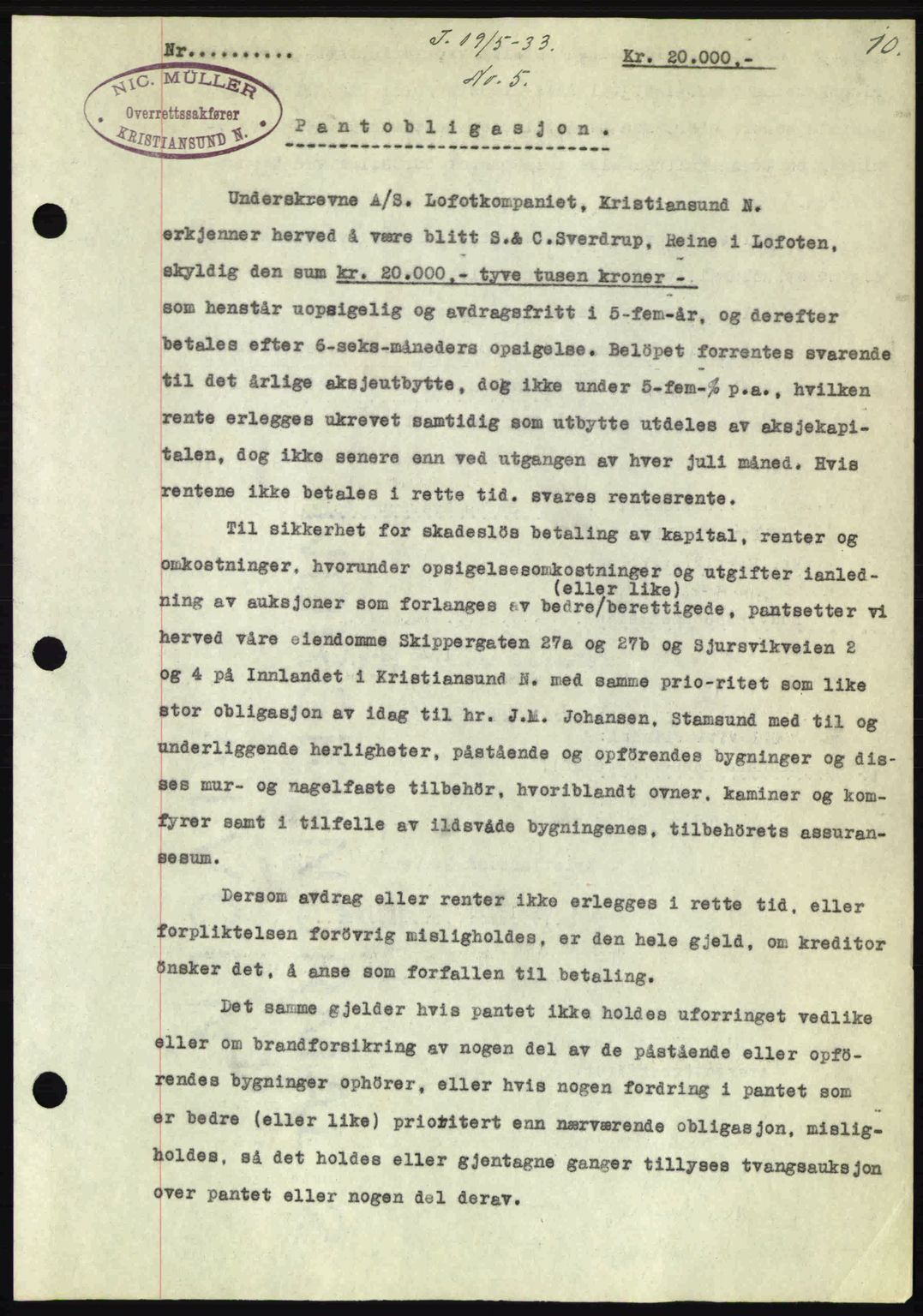 Kristiansund byfogd, AV/SAT-A-4587/A/27: Pantebok nr. 27, 1933-1934, Tingl.dato: 19.05.1933