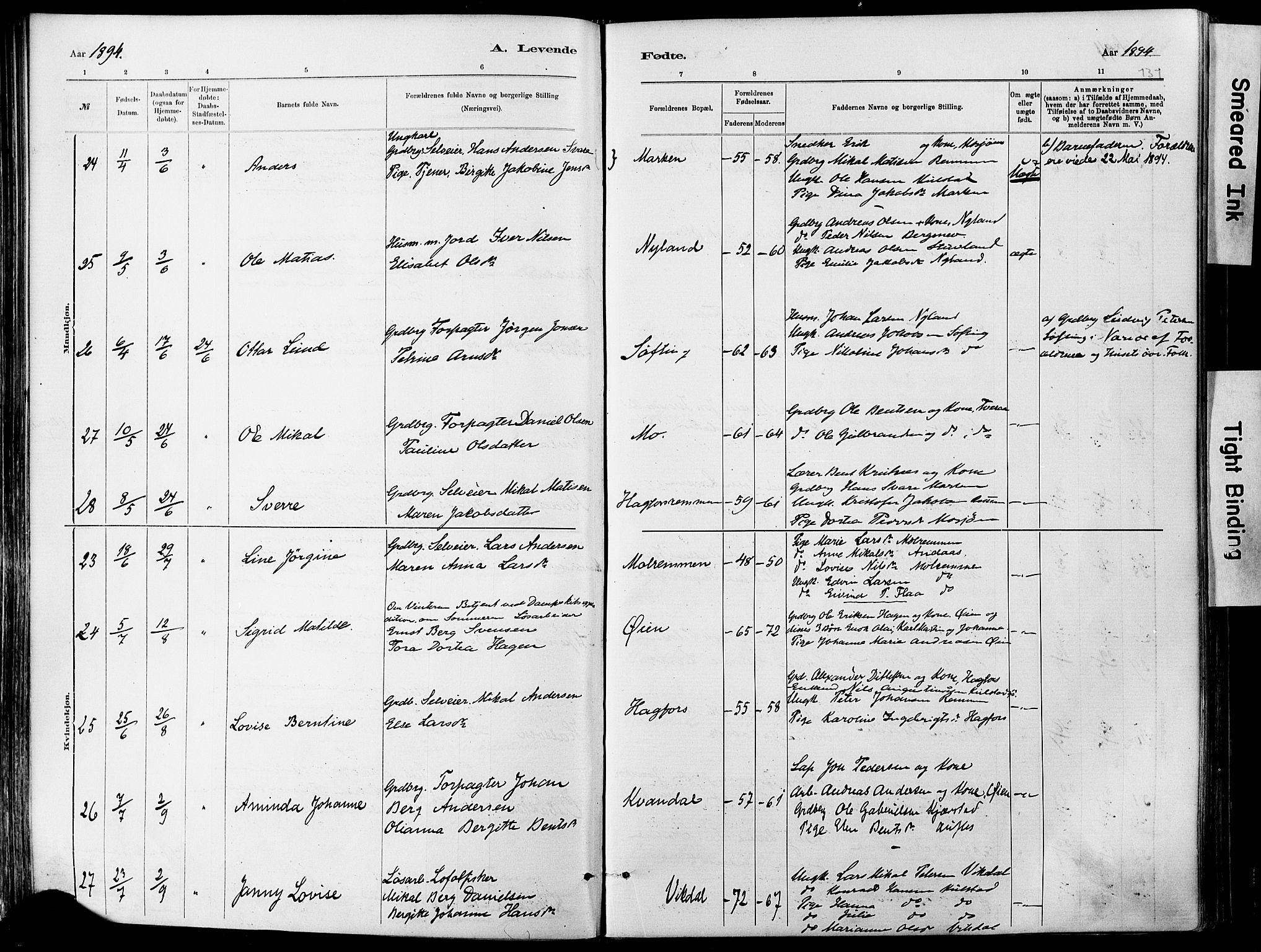 Ministerialprotokoller, klokkerbøker og fødselsregistre - Nordland, AV/SAT-A-1459/820/L0295: Ministerialbok nr. 820A16, 1880-1896, s. 131