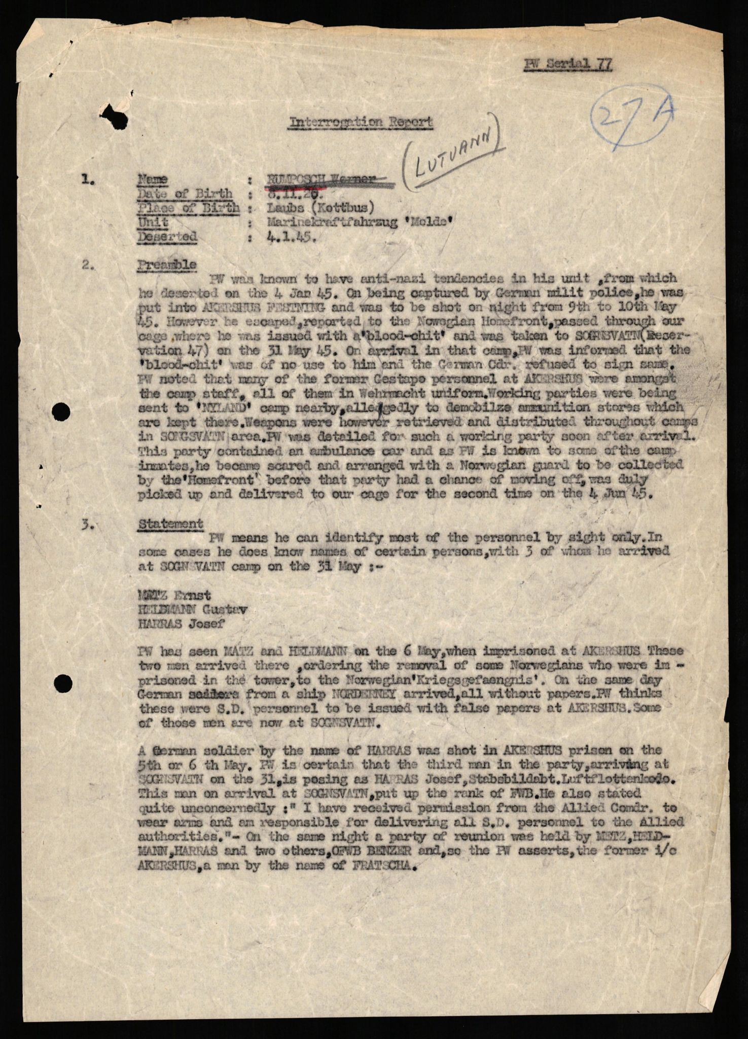 Forsvaret, Forsvarets overkommando II, AV/RA-RAFA-3915/D/Db/L0028: CI Questionaires. Tyske okkupasjonsstyrker i Norge. Tyskere., 1945-1946, s. 247