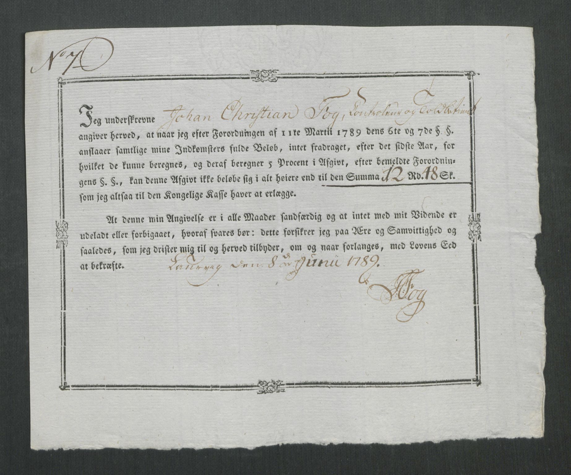 Rentekammeret inntil 1814, Reviderte regnskaper, Mindre regnskaper, AV/RA-EA-4068/Rf/Rfe/L0020: Kongsberg, Kragerø, Larvik, 1789, s. 344