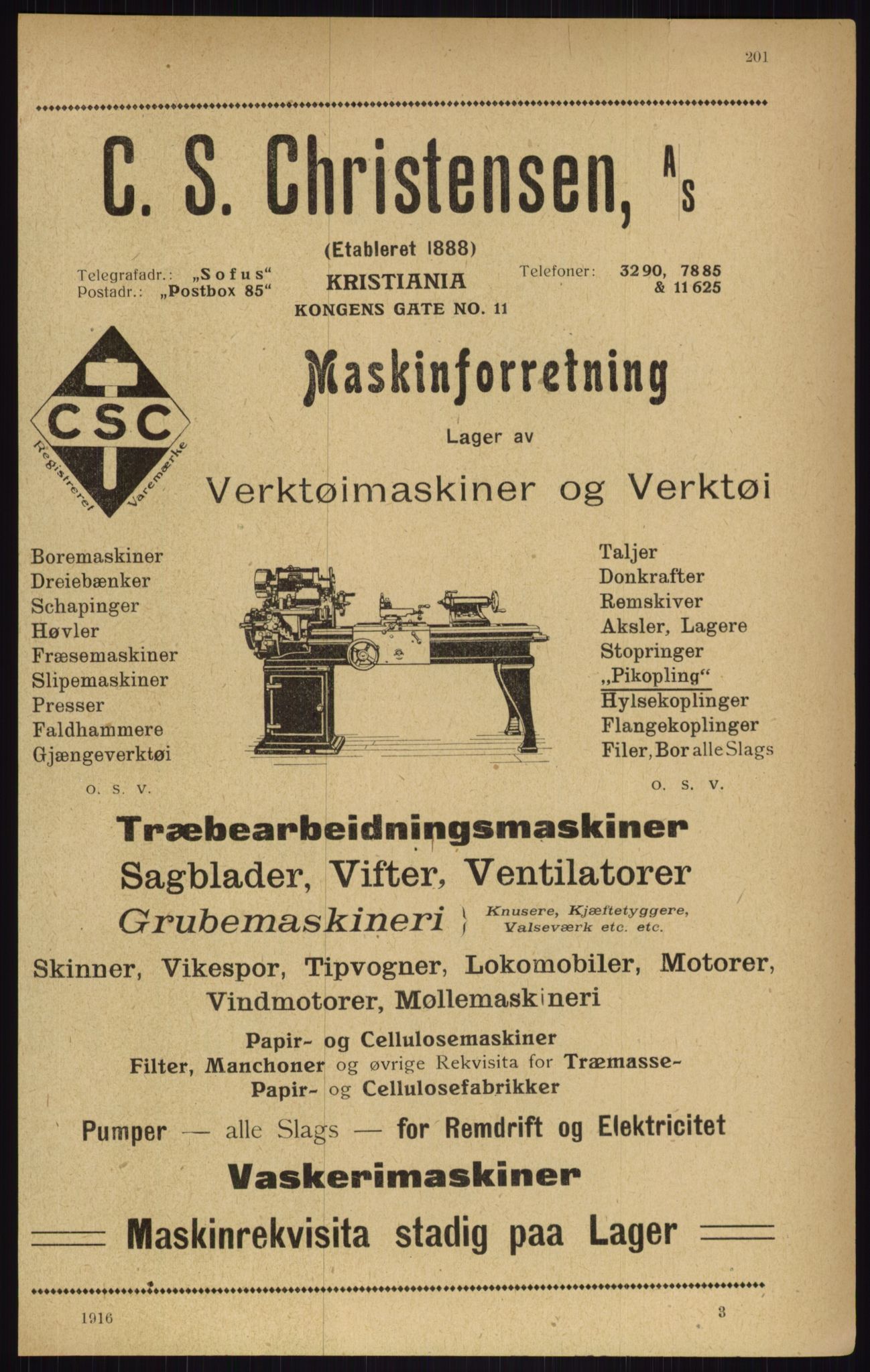 Kristiania/Oslo adressebok, PUBL/-, 1916, s. 201