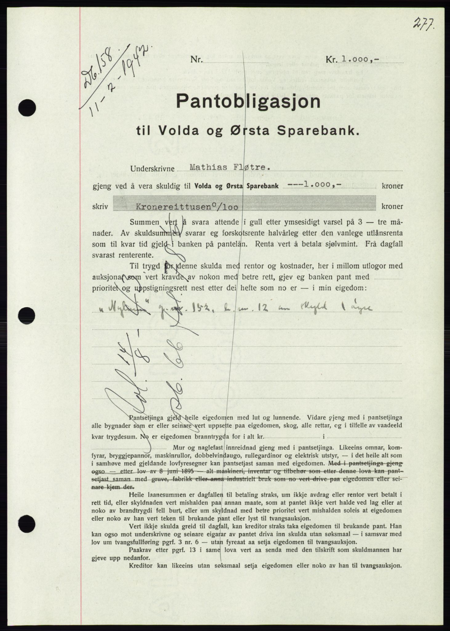 Søre Sunnmøre sorenskriveri, SAT/A-4122/1/2/2C/L0073: Pantebok nr. 67, 1941-1942, Dagboknr: 158/1942