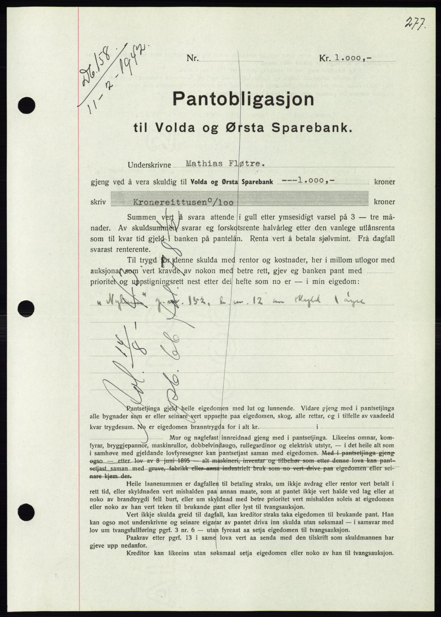 Søre Sunnmøre sorenskriveri, AV/SAT-A-4122/1/2/2C/L0073: Pantebok nr. 67, 1941-1942, Dagboknr: 158/1942