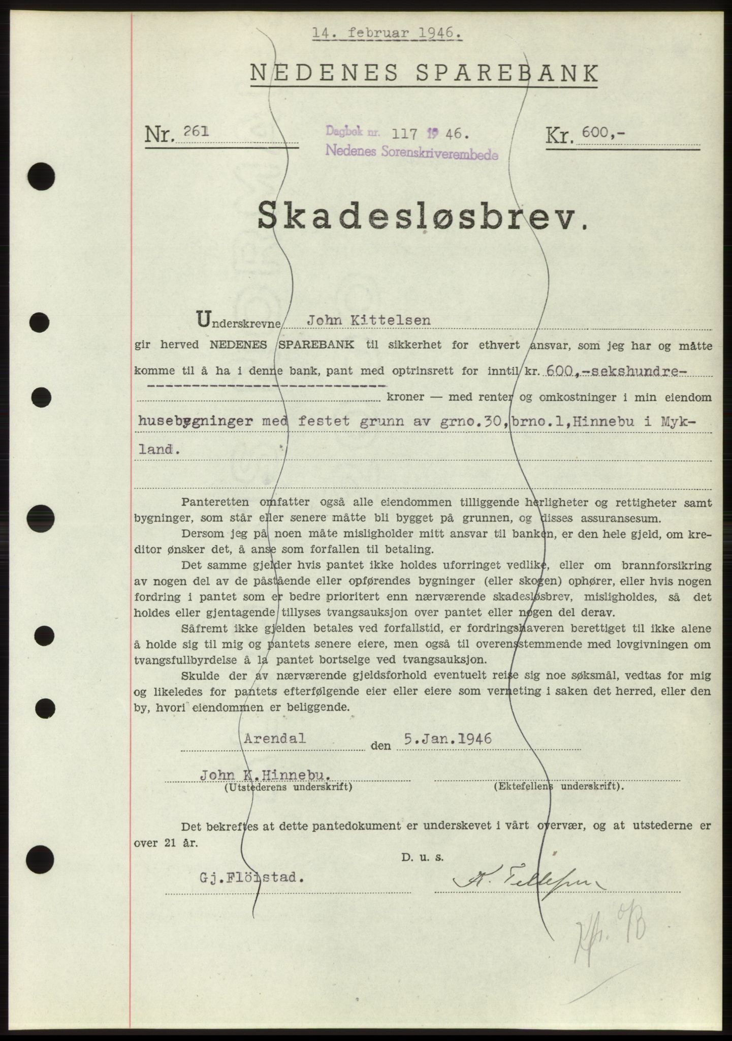 Nedenes sorenskriveri, SAK/1221-0006/G/Gb/Gbb/L0003: Pantebok nr. B3b, 1946-1946, Dagboknr: 117/1946