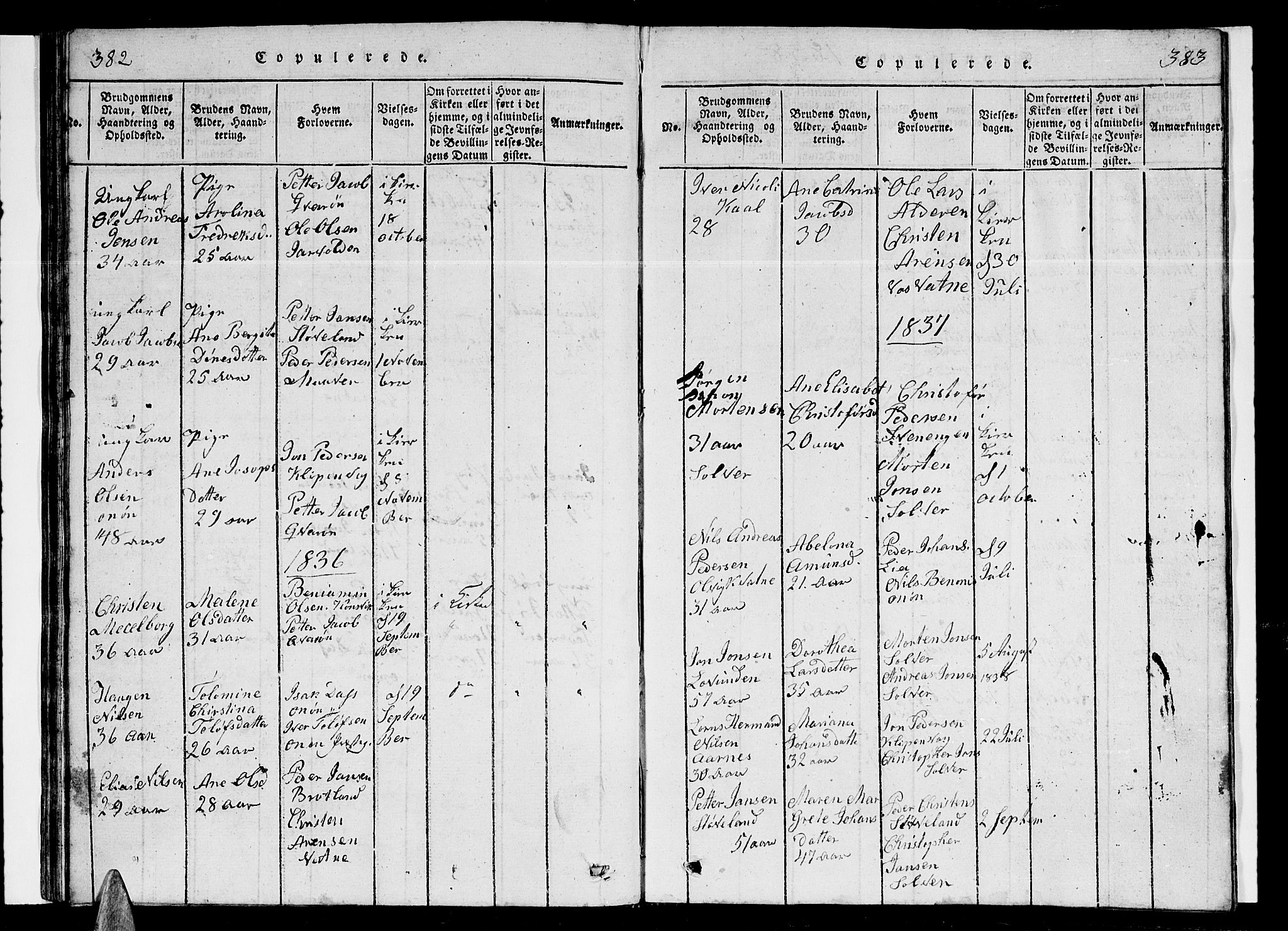 Ministerialprotokoller, klokkerbøker og fødselsregistre - Nordland, AV/SAT-A-1459/839/L0571: Klokkerbok nr. 839C01, 1820-1840, s. 382-383