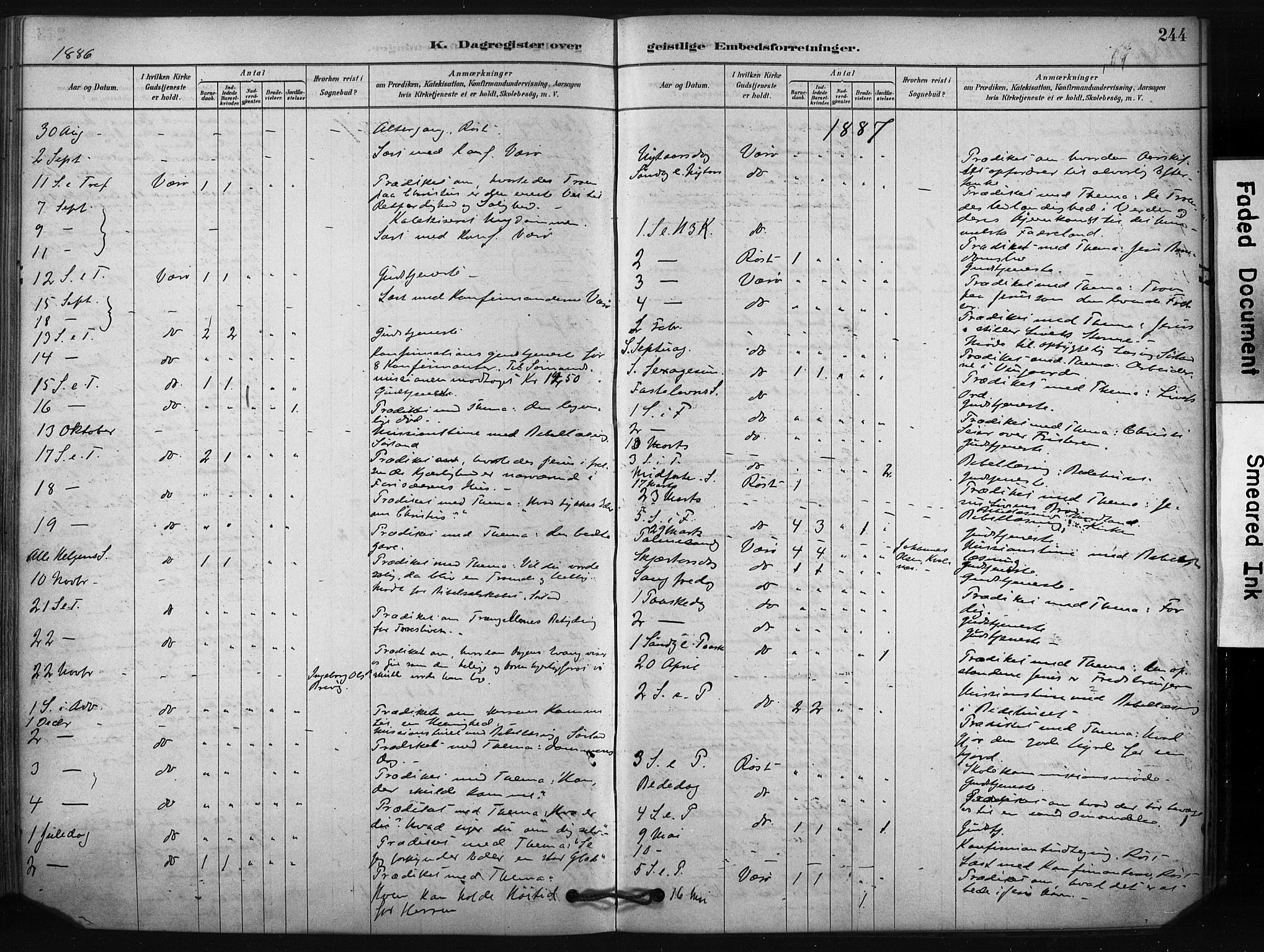 Ministerialprotokoller, klokkerbøker og fødselsregistre - Nordland, SAT/A-1459/807/L0122: Ministerialbok nr. 807A05, 1880-1902, s. 244
