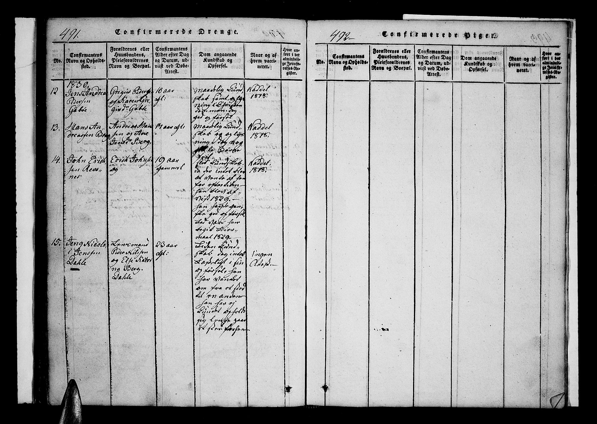 Kvæfjord sokneprestkontor, AV/SATØ-S-1323/G/Ga/Gaa/L0002kirke: Ministerialbok nr. 2, 1821-1830, s. 491-492