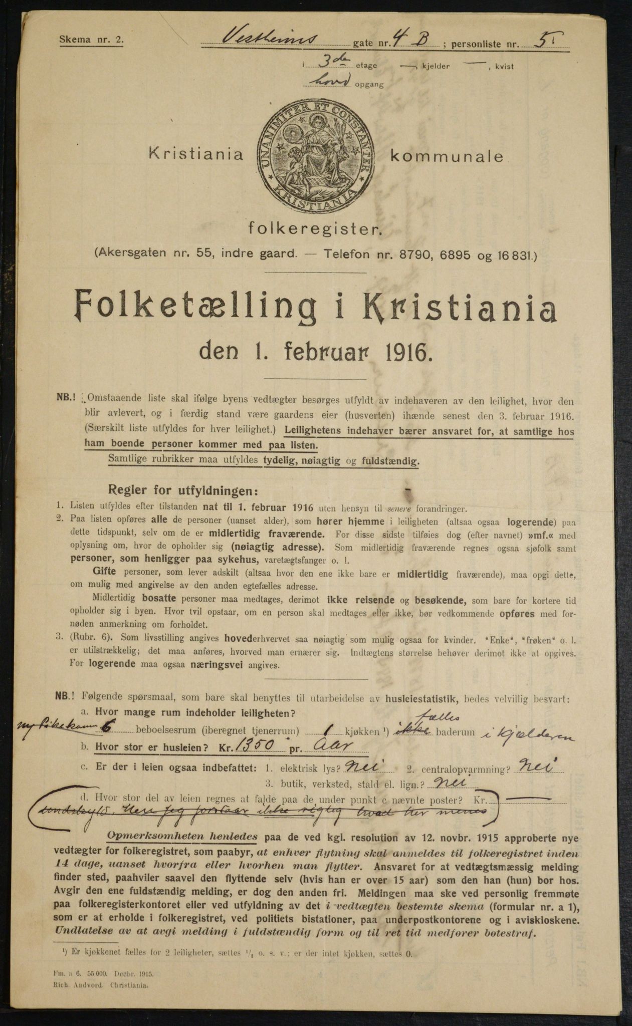 OBA, Kommunal folketelling 1.2.1916 for Kristiania, 1916, s. 126198