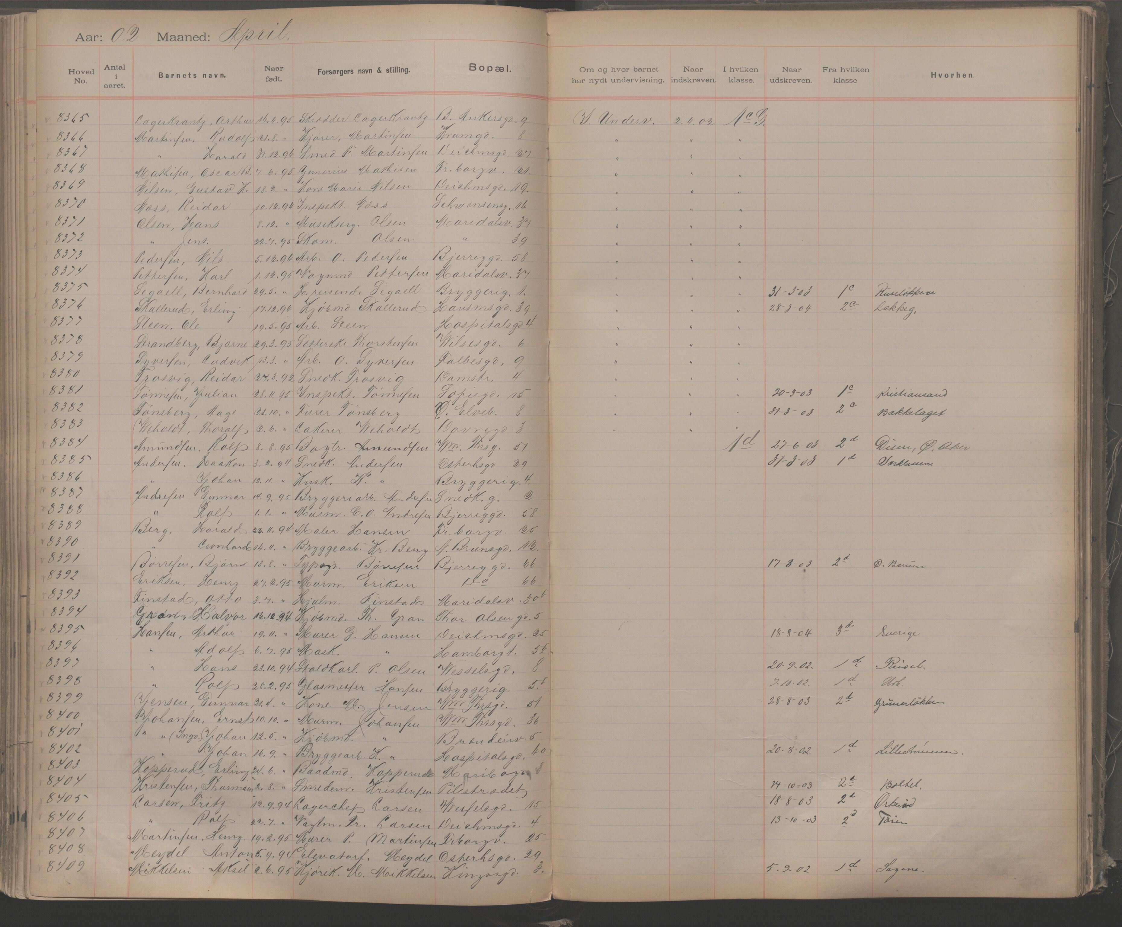 Møllergata skole, OBA/A-20129/F/Fa/L0001: Ut-/innskrivningsprotokoll, 1889-1907, s. 192