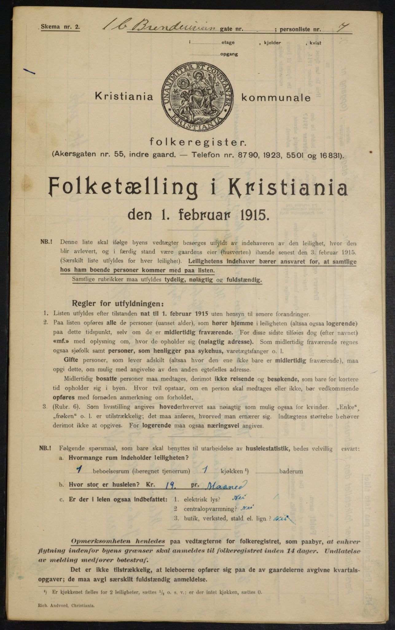 OBA, Kommunal folketelling 1.2.1915 for Kristiania, 1915, s. 8585