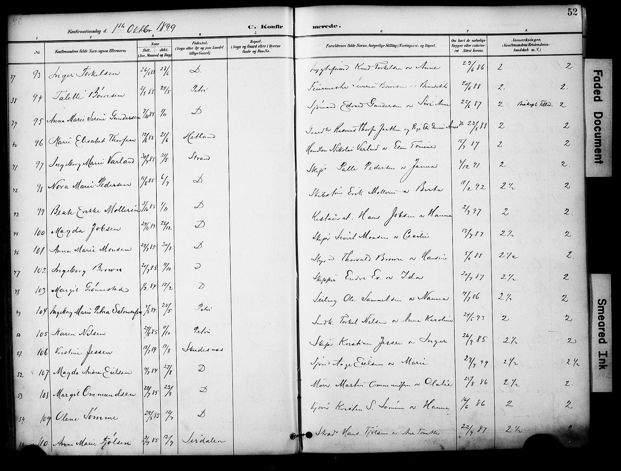 Domkirken sokneprestkontor, AV/SAST-A-101812/001/30/30BA/L0031: Ministerialbok nr. A 30, 1896-1916, s. 52