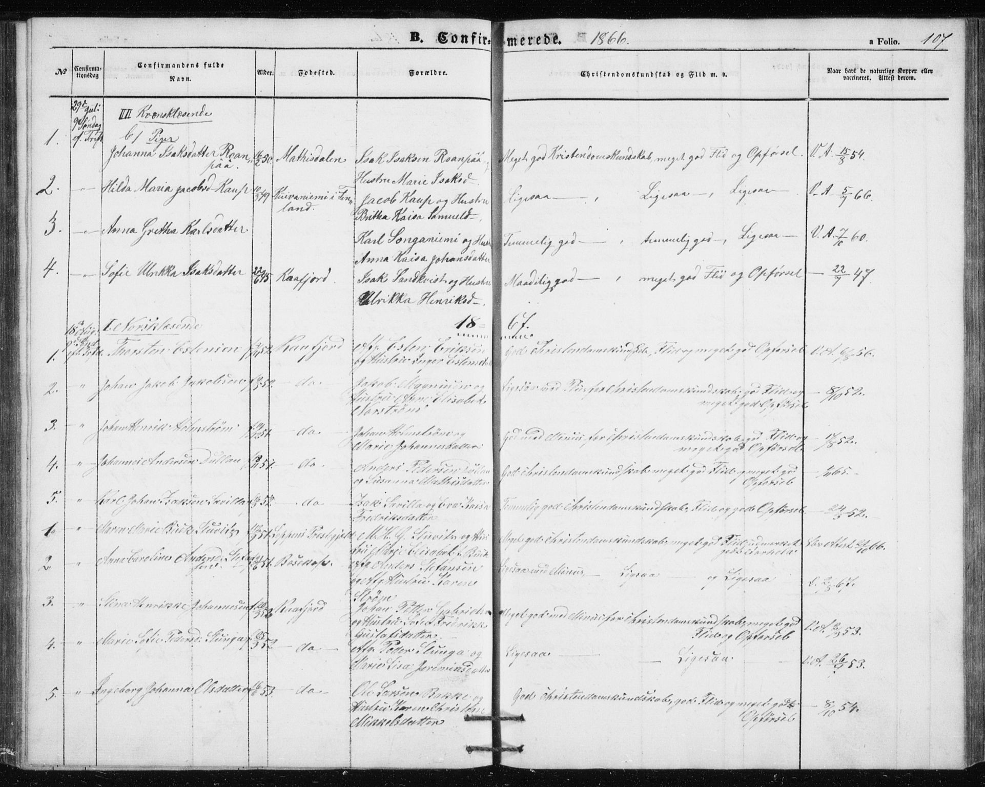 Alta sokneprestkontor, AV/SATØ-S-1338/H/Hb/L0002.klokk: Klokkerbok nr. 2, 1856-1880, s. 107