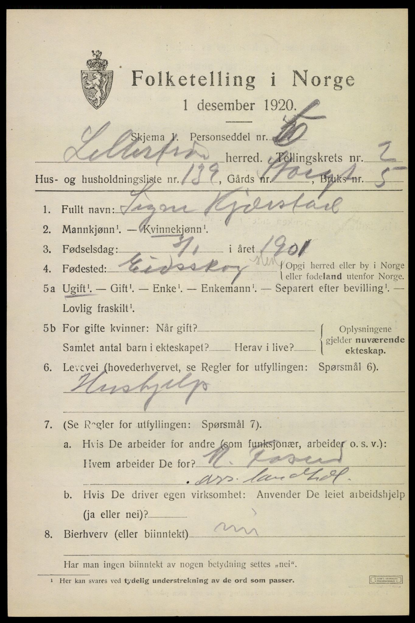 SAO, Folketelling 1920 for 0232 Lillestrøm herred, 1920, s. 7226