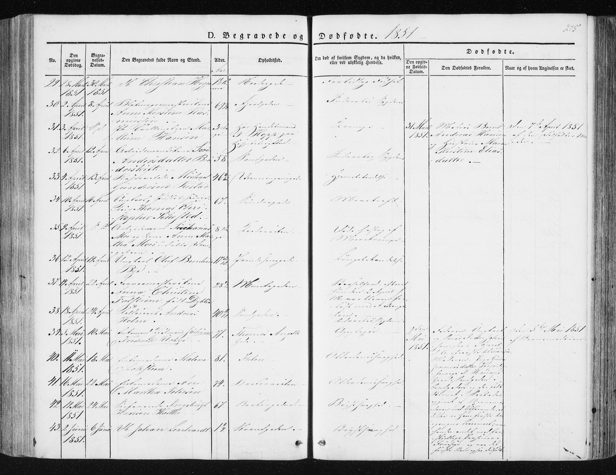 Ministerialprotokoller, klokkerbøker og fødselsregistre - Sør-Trøndelag, SAT/A-1456/602/L0110: Ministerialbok nr. 602A08, 1840-1854, s. 275