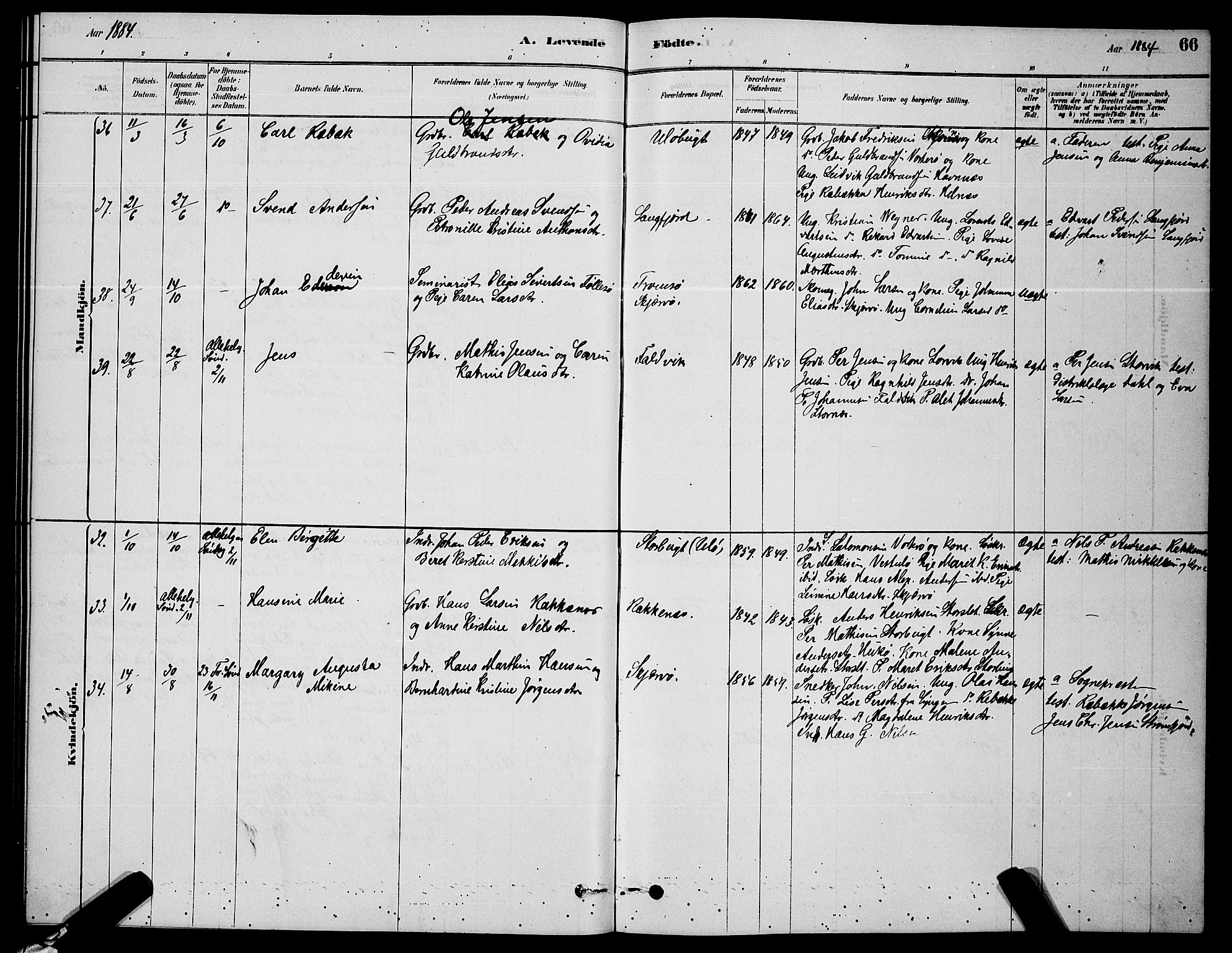 Skjervøy sokneprestkontor, AV/SATØ-S-1300/H/Ha/Hab/L0006klokker: Klokkerbok nr. 6, 1878-1888, s. 66