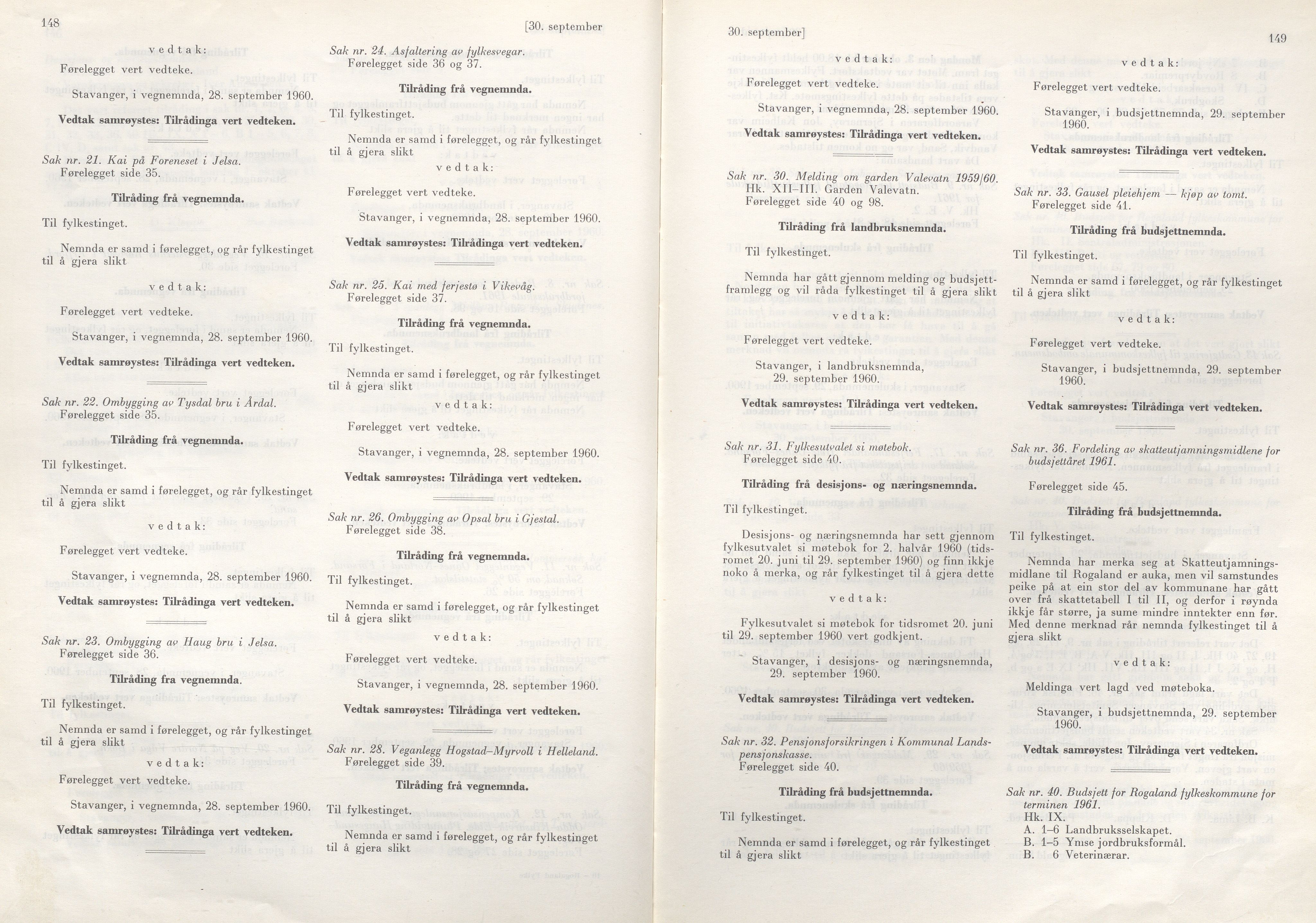 Rogaland fylkeskommune - Fylkesrådmannen , IKAR/A-900/A/Aa/Aaa/L0080: Møtebok , 1960, s. 148-149