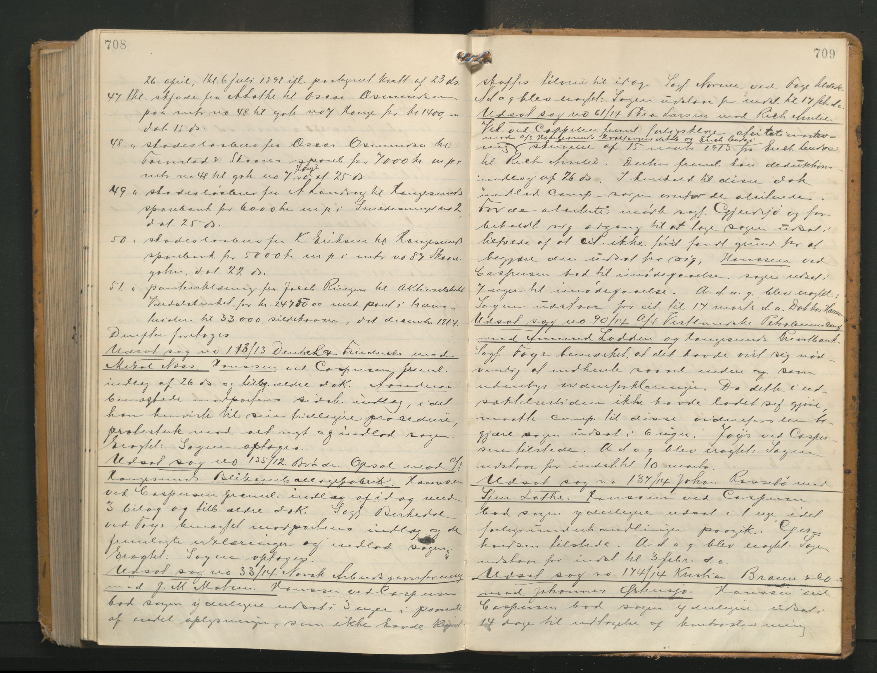 Haugesund tingrett, AV/SAST-A-101415/01/V/VA/L0011: Bytingsprotokoll, 1912-1915, s. 708-709