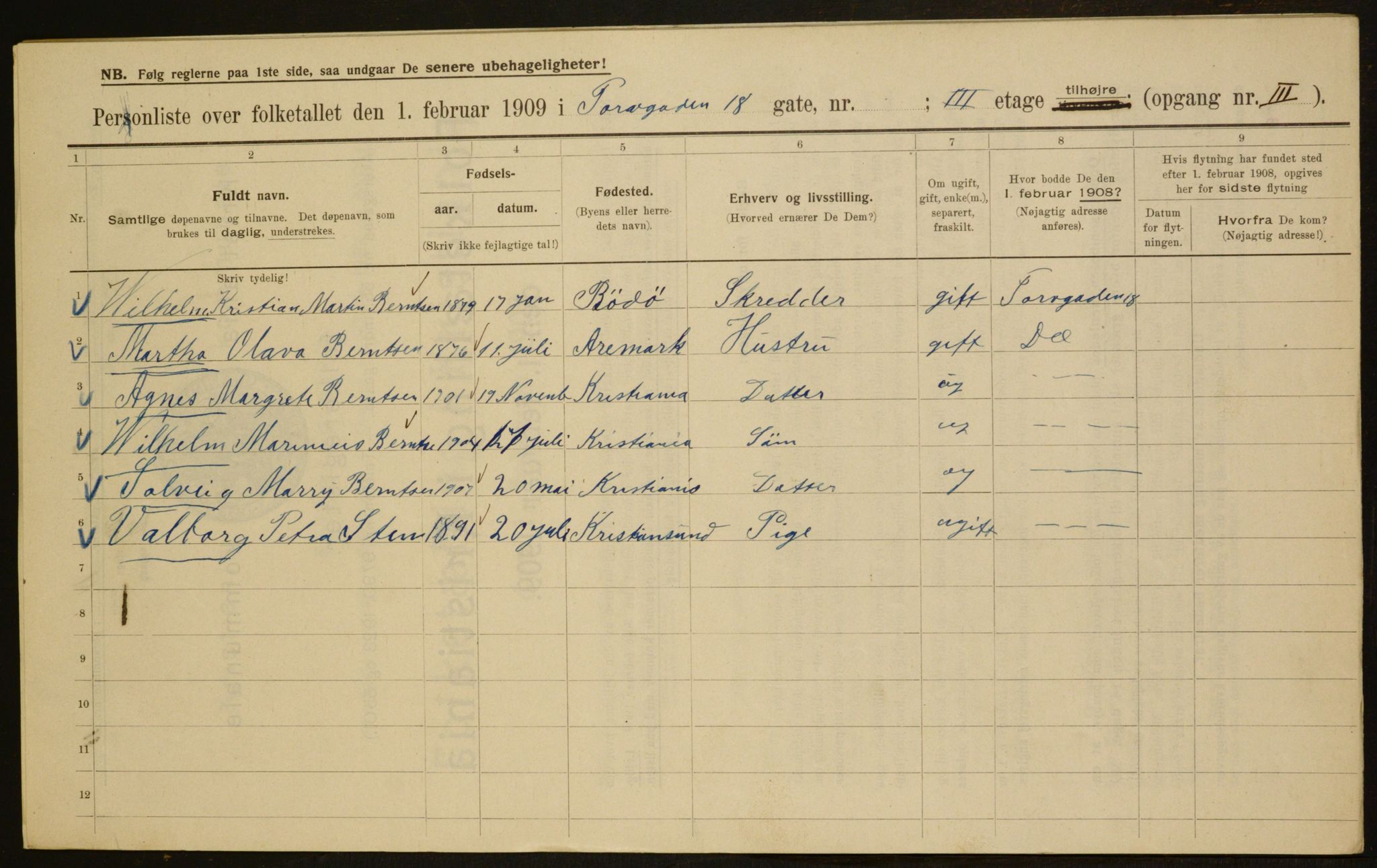 OBA, Kommunal folketelling 1.2.1909 for Kristiania kjøpstad, 1909, s. 103426