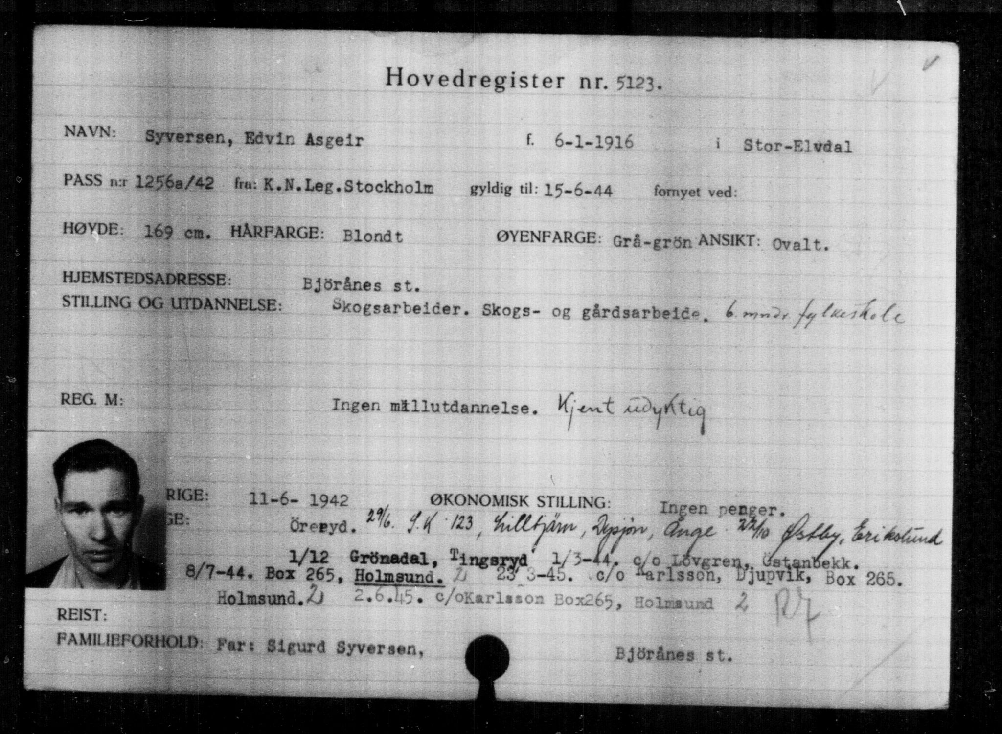 Utenriksstasjonene, Legasjonen i Stockholm, Flyktningkontoret, AV/RA-S-6753/V/Va/L0004: Kjesäterkartoteket, flyktninger med registreringsnr. 3496-6610, 1940-1945, s. 1917