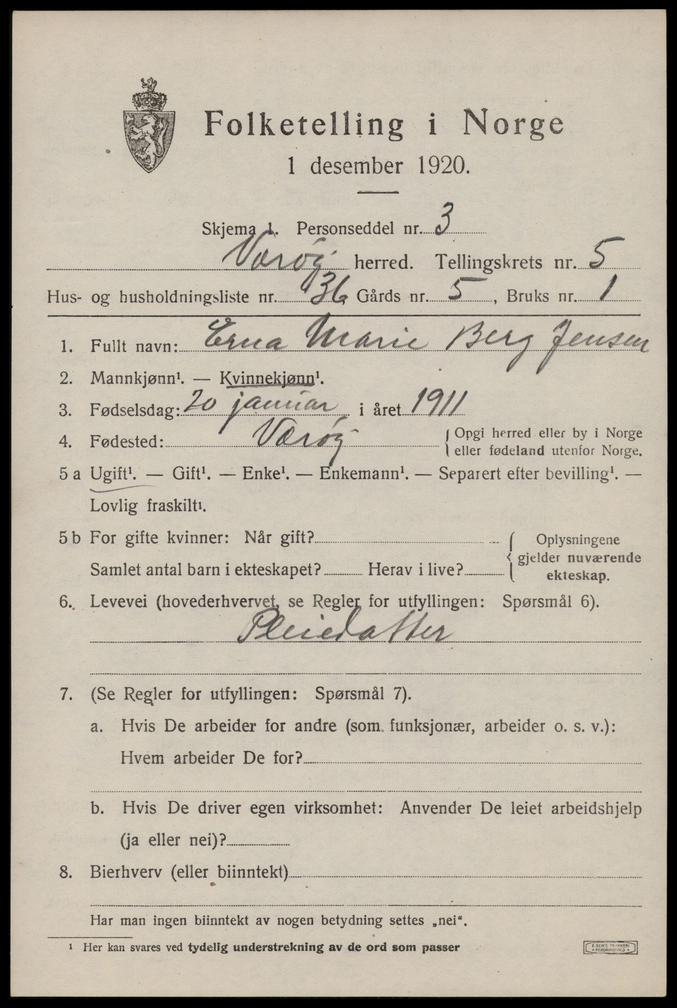 SAT, Folketelling 1920 for 1857 Værøy herred, 1920, s. 3499