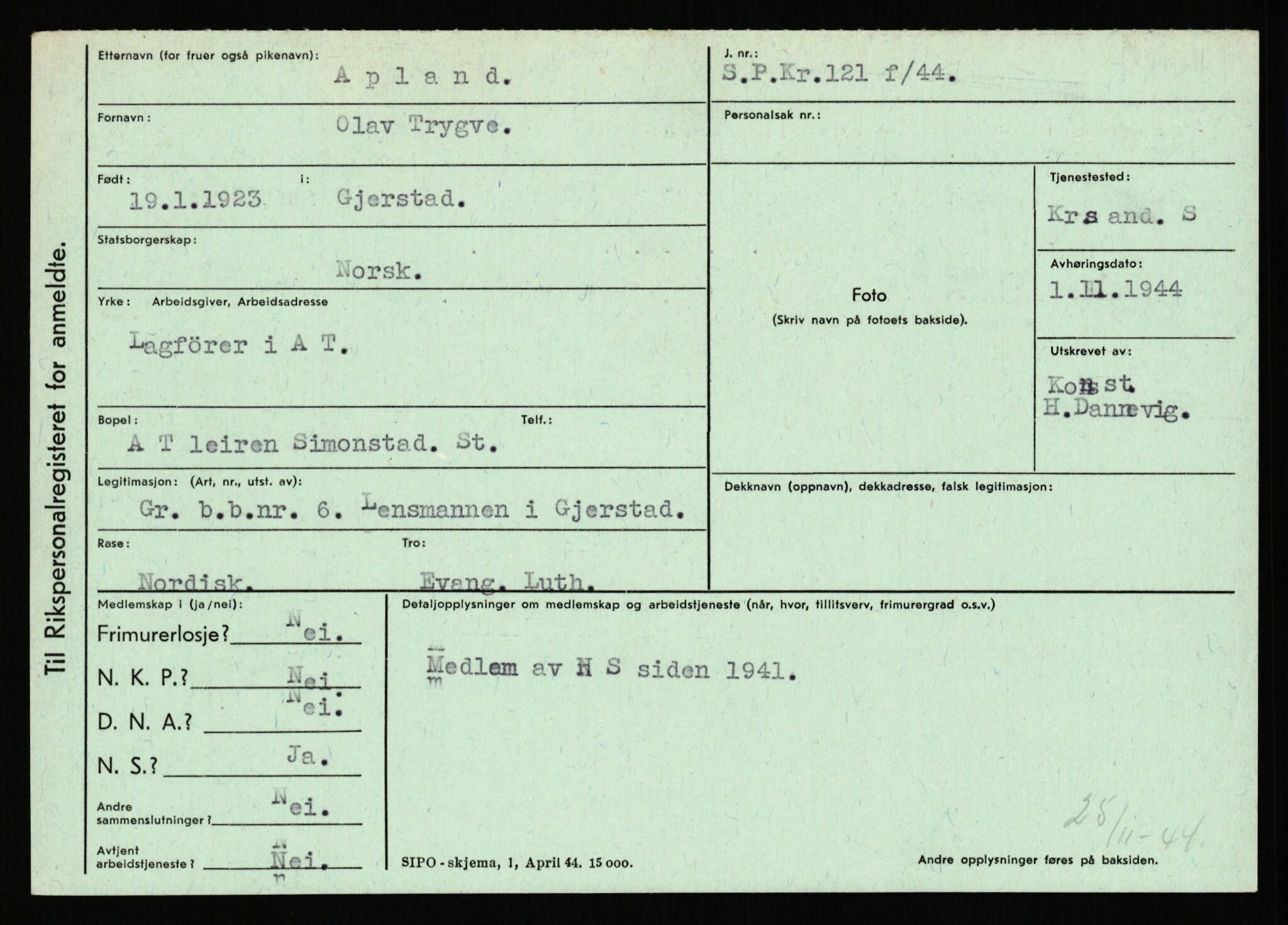 Statspolitiet - Hovedkontoret / Osloavdelingen, AV/RA-S-1329/C/Ca/L0001: Aabakken - Armann, 1943-1945, s. 4742