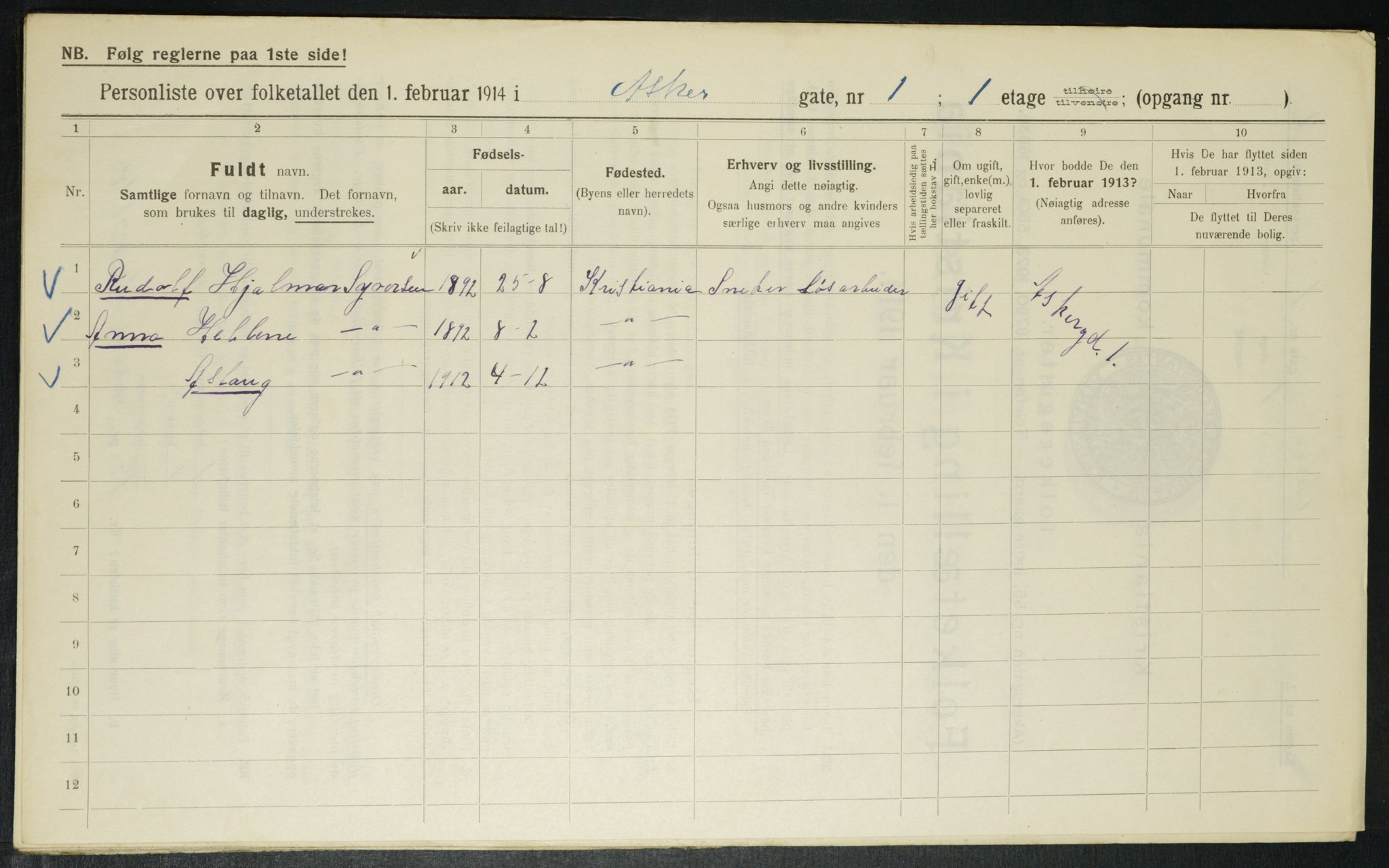 OBA, Kommunal folketelling 1.2.1914 for Kristiania, 1914, s. 2511