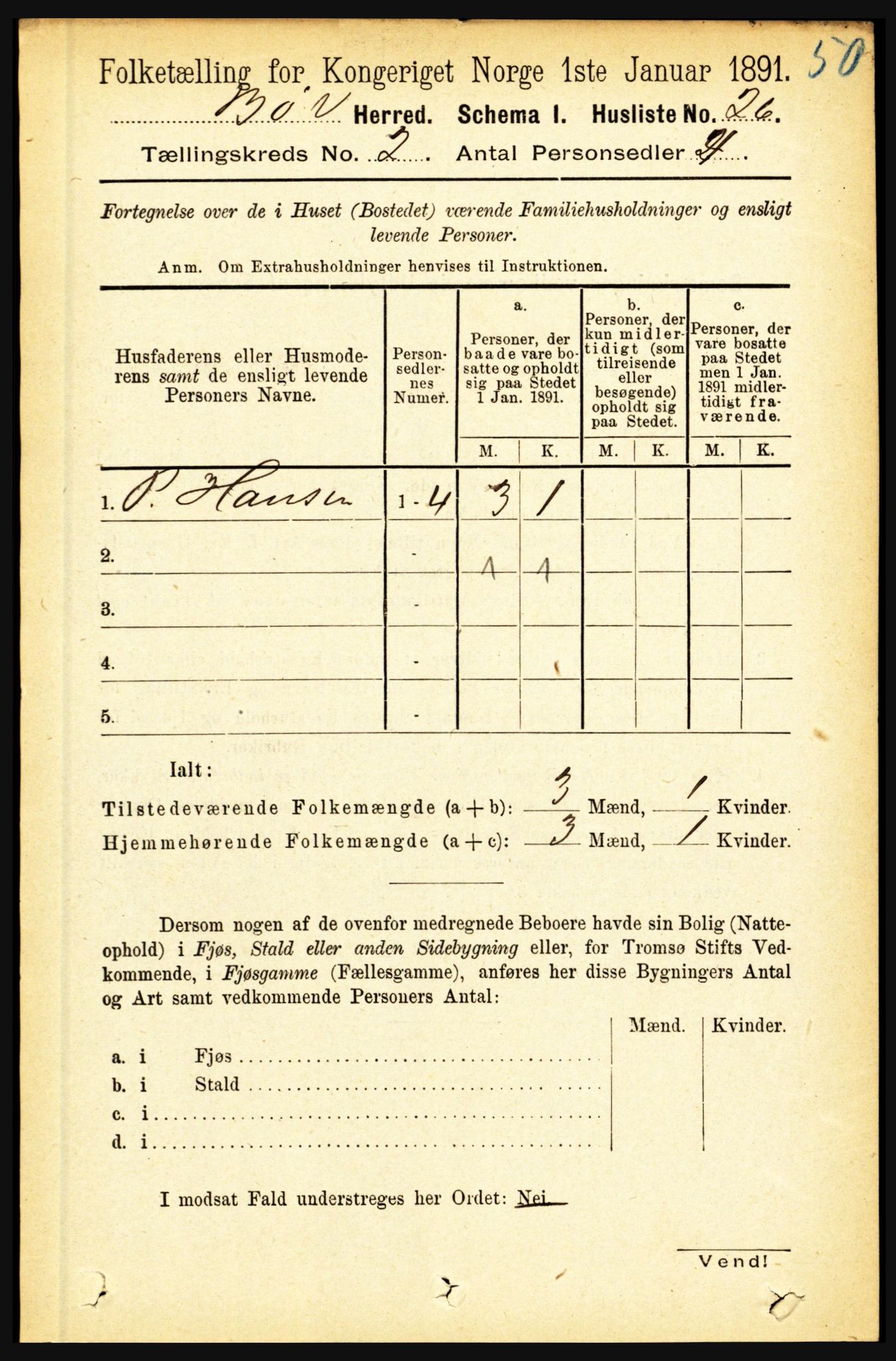 RA, Folketelling 1891 for 1867 Bø herred, 1891, s. 539