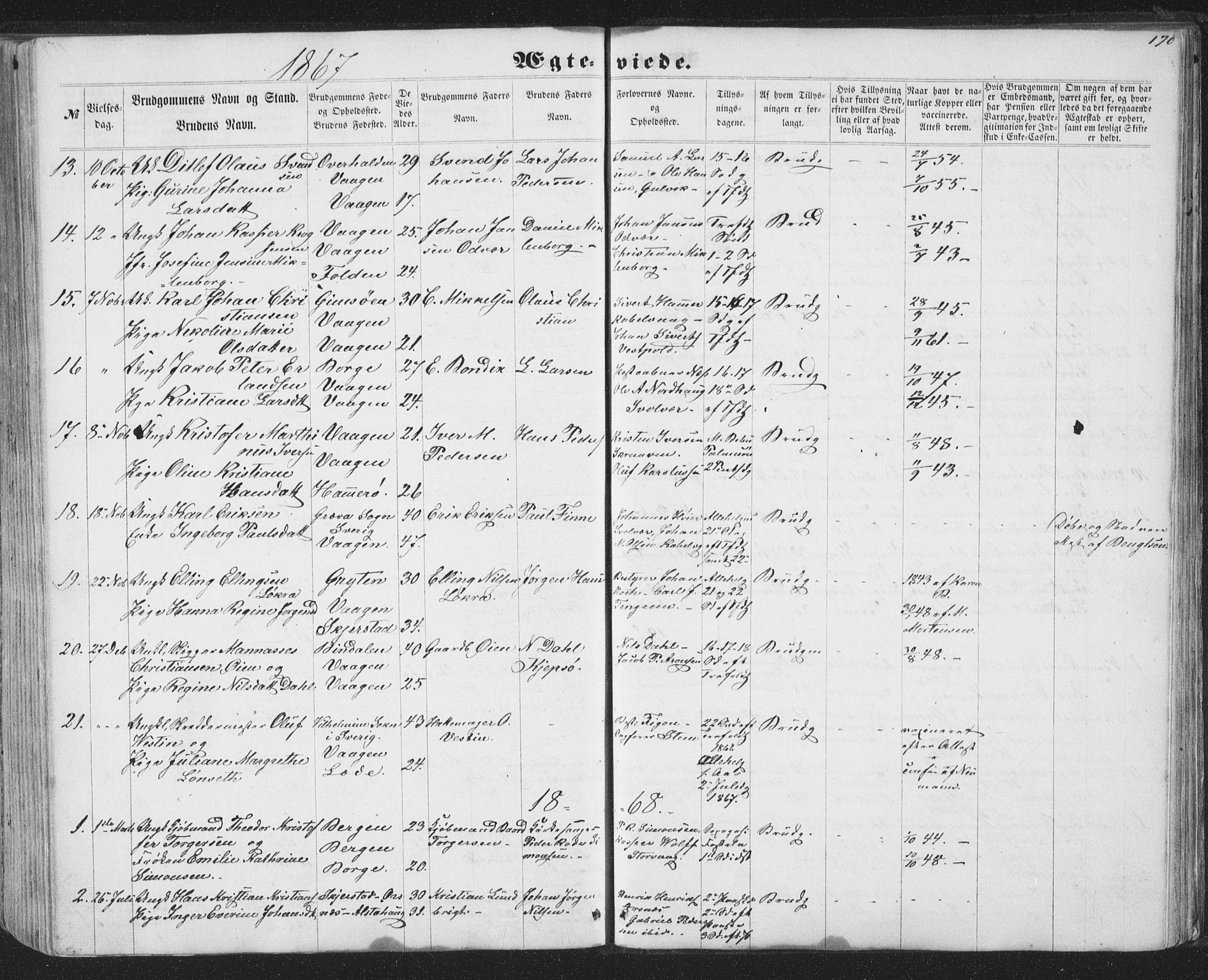 Ministerialprotokoller, klokkerbøker og fødselsregistre - Nordland, SAT/A-1459/874/L1073: Klokkerbok nr. 874C02, 1860-1870, s. 170