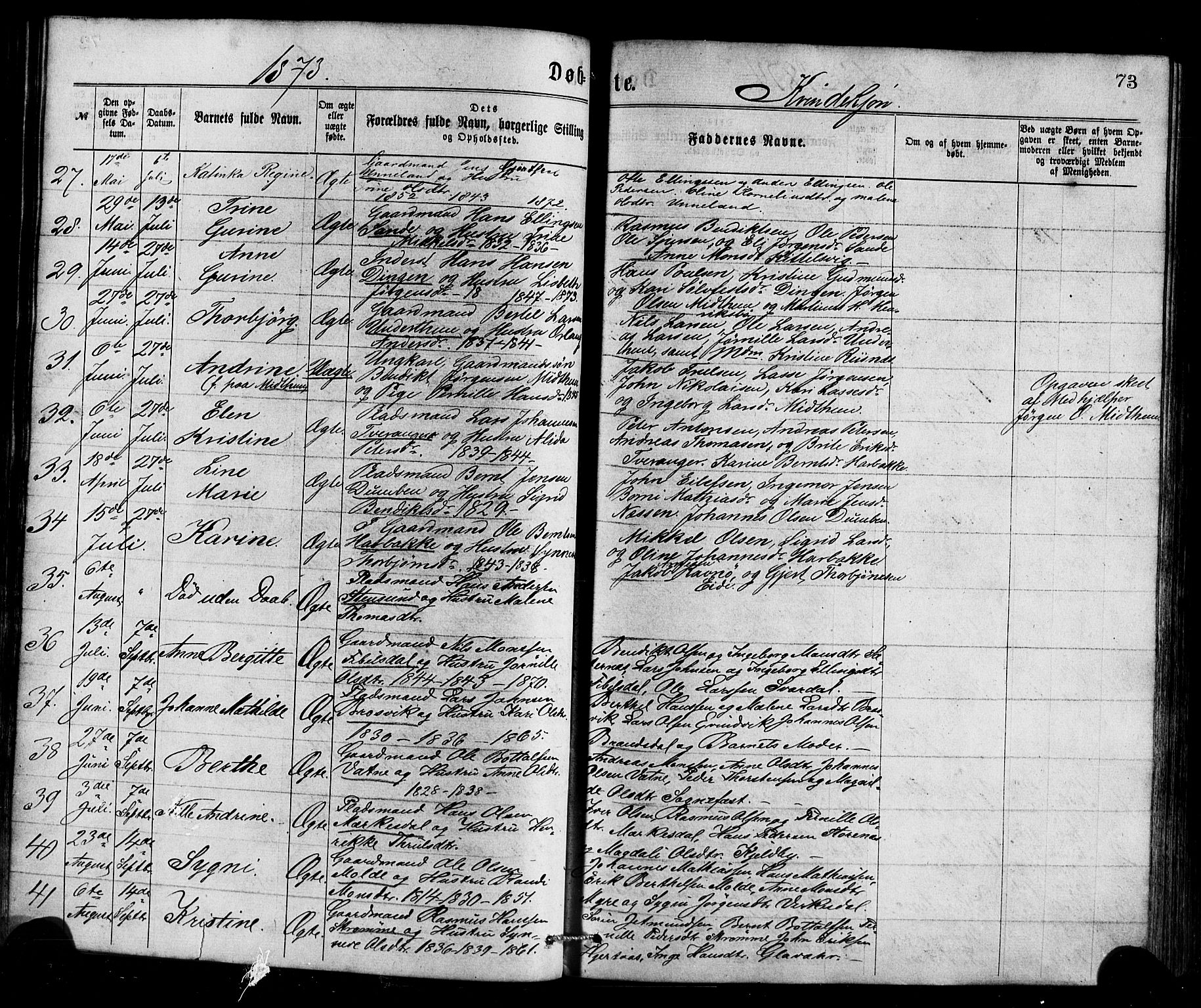 Gulen sokneprestembete, AV/SAB-A-80201/H/Haa/Haaa/L0023: Ministerialbok nr. A 23, 1870-1880, s. 73