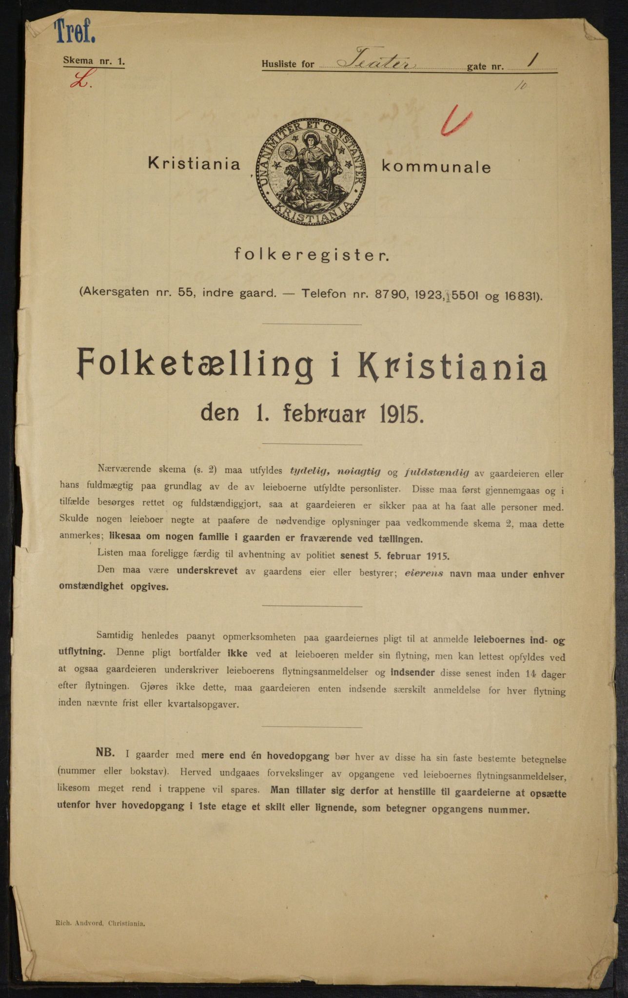 OBA, Kommunal folketelling 1.2.1915 for Kristiania, 1915, s. 107283