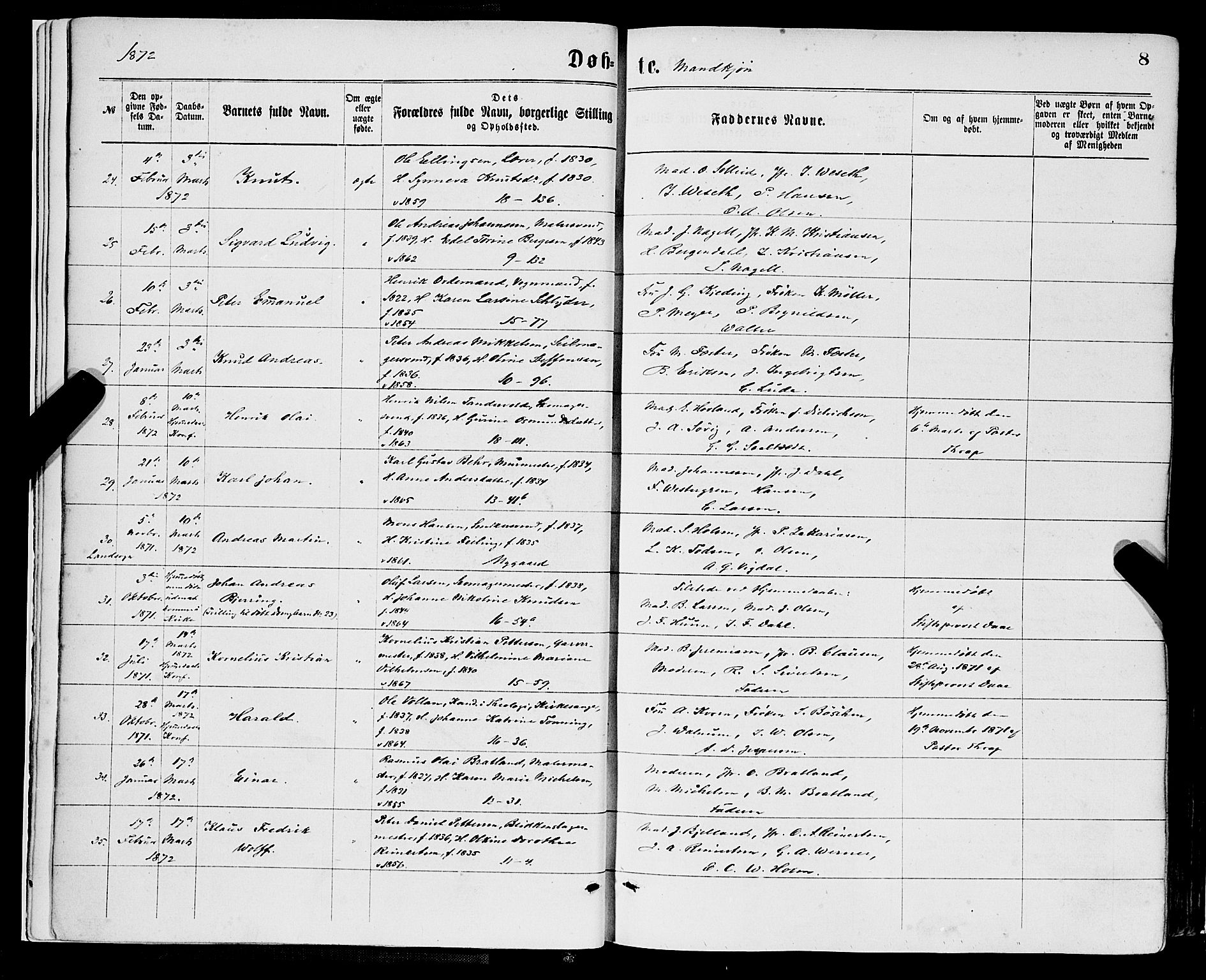 Domkirken sokneprestembete, AV/SAB-A-74801/H/Haa/L0022: Ministerialbok nr. B 5, 1872-1878, s. 8