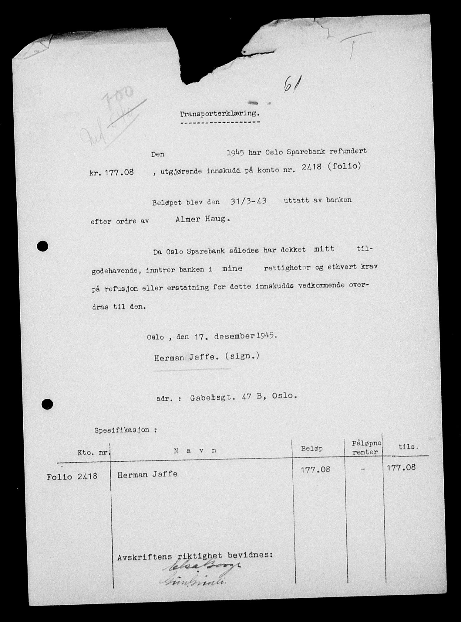 Justisdepartementet, Tilbakeføringskontoret for inndratte formuer, AV/RA-S-1564/H/Hc/Hcc/L0946: --, 1945-1947, s. 541