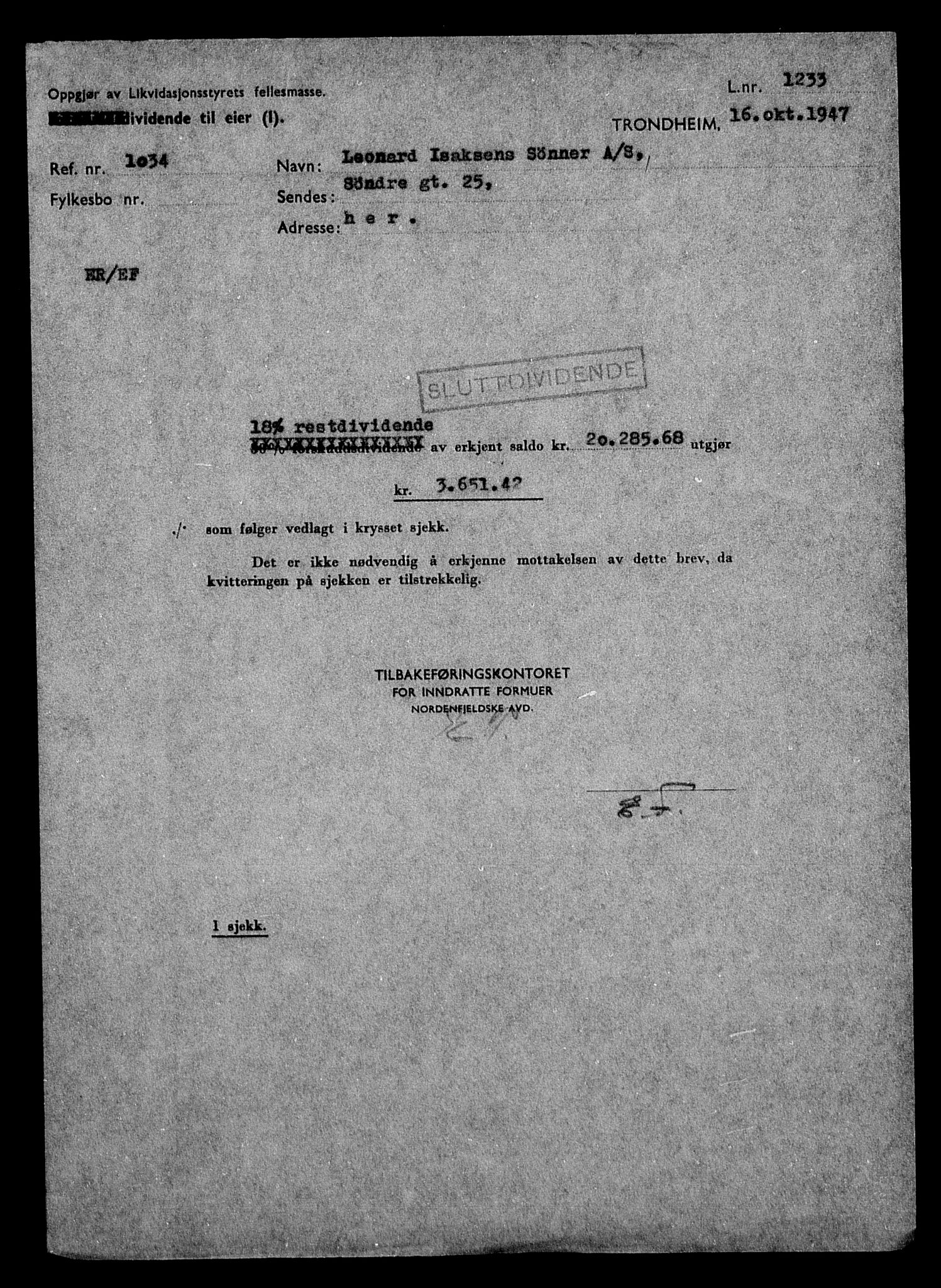 Justisdepartementet, Tilbakeføringskontoret for inndratte formuer, AV/RA-S-1564/H/Hc/Hca/L0898: --, 1945-1947, s. 5