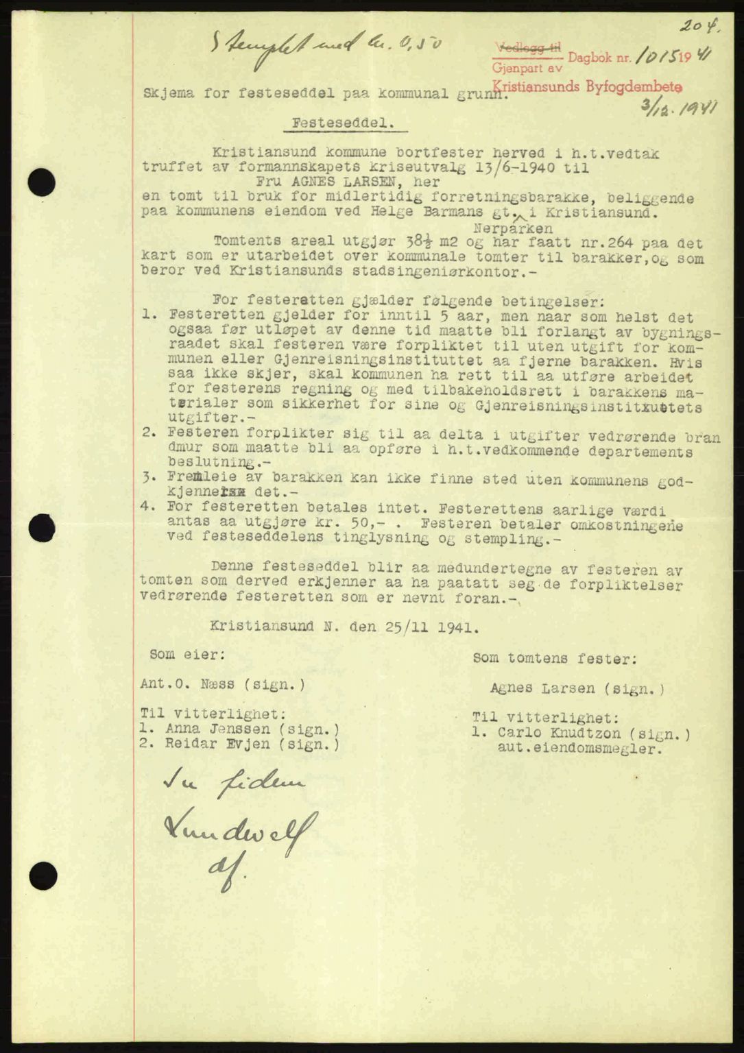 Kristiansund byfogd, AV/SAT-A-4587/A/27: Pantebok nr. 35, 1941-1942, Dagboknr: 1015/1941