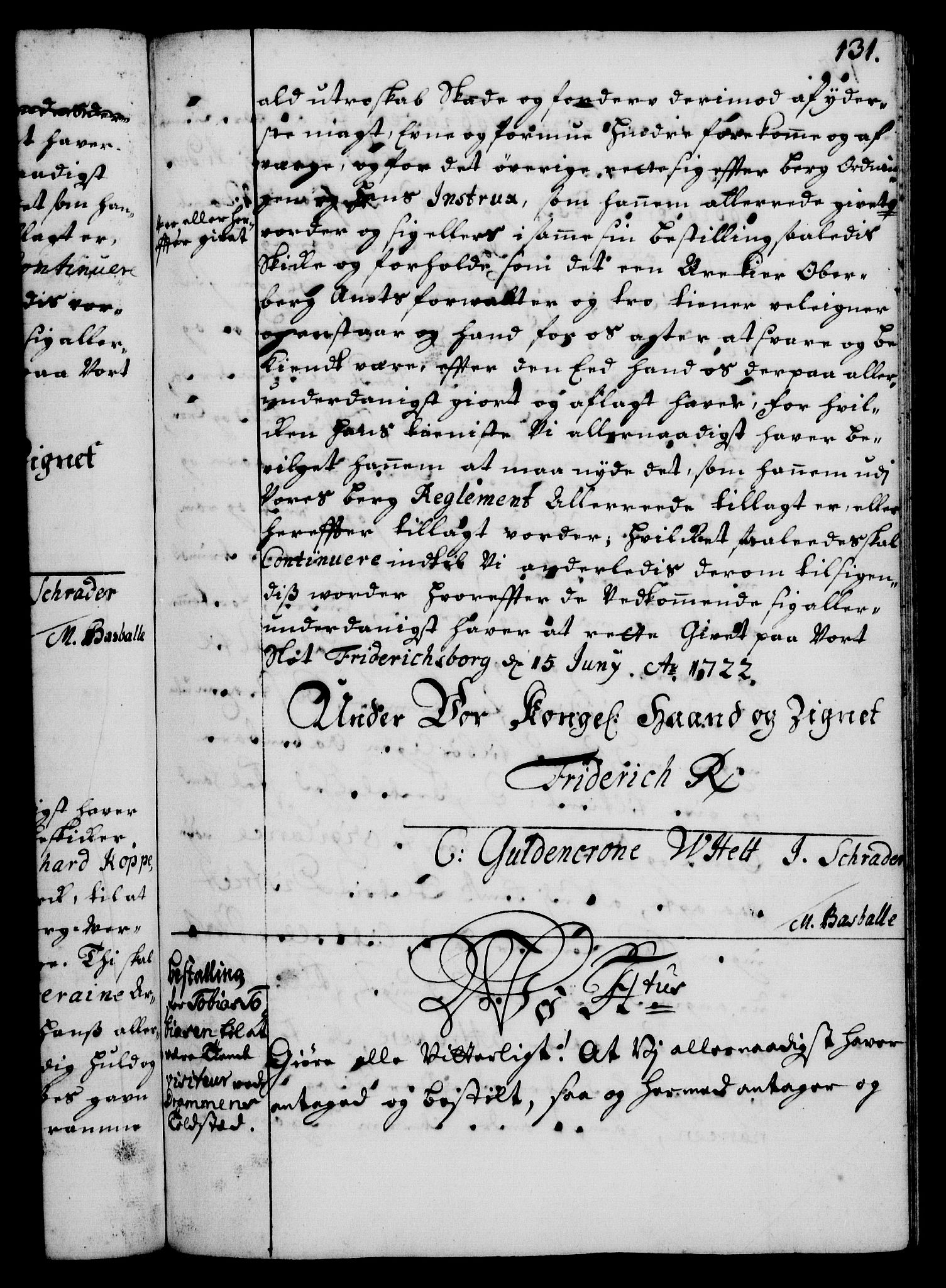 Rentekammeret, Kammerkanselliet, RA/EA-3111/G/Gg/Gge/L0001: Norsk bestallingsprotokoll med register (merket RK 53.25), 1720-1730, s. 131