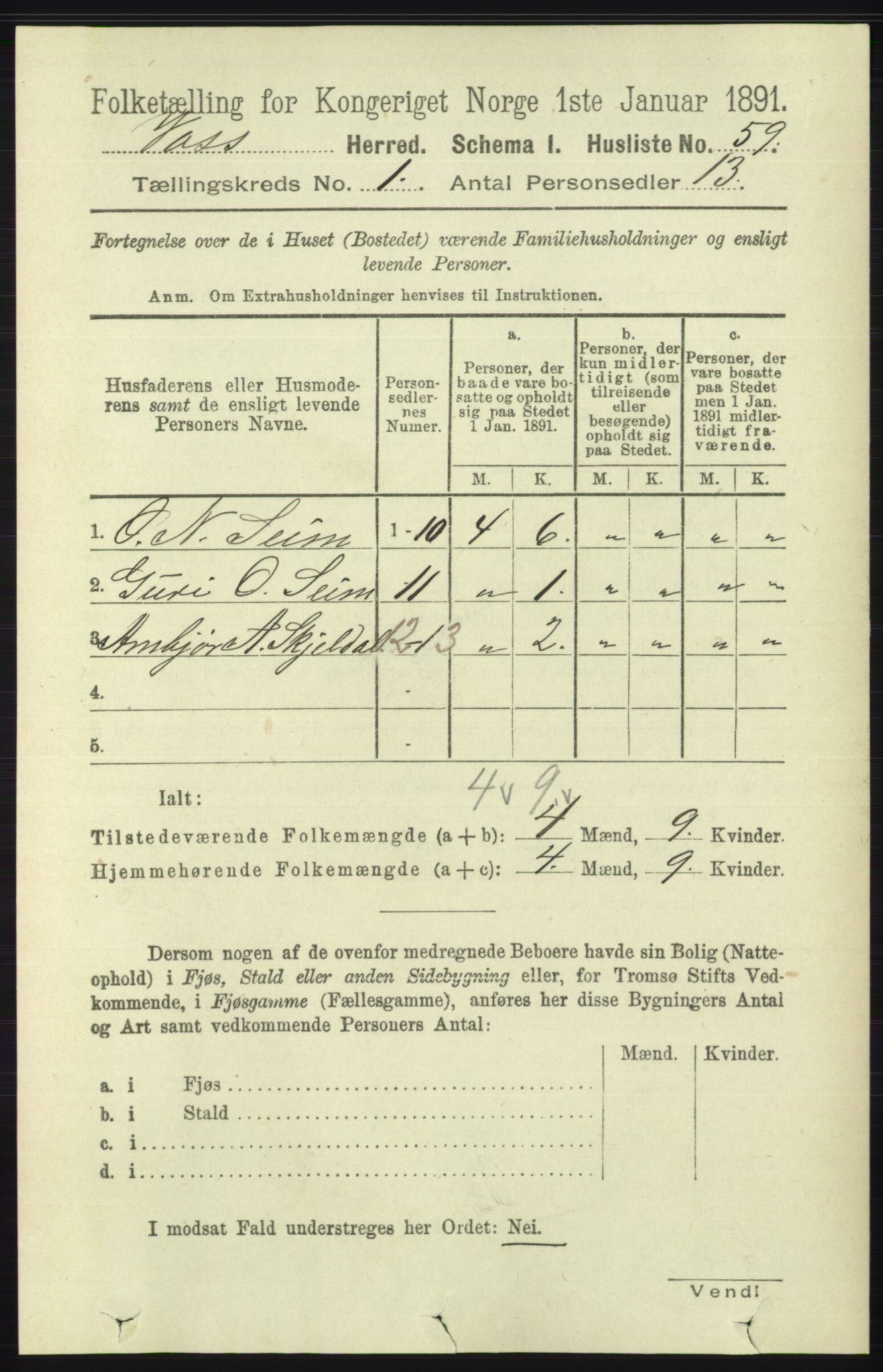 RA, Folketelling 1891 for 1235 Voss herred, 1891, s. 98