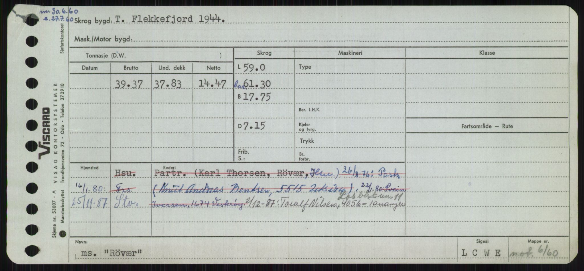 Sjøfartsdirektoratet med forløpere, Skipsmålingen, RA/S-1627/H/Ha/L0004/0002: Fartøy, Mas-R / Fartøy, Odin-R, s. 1005