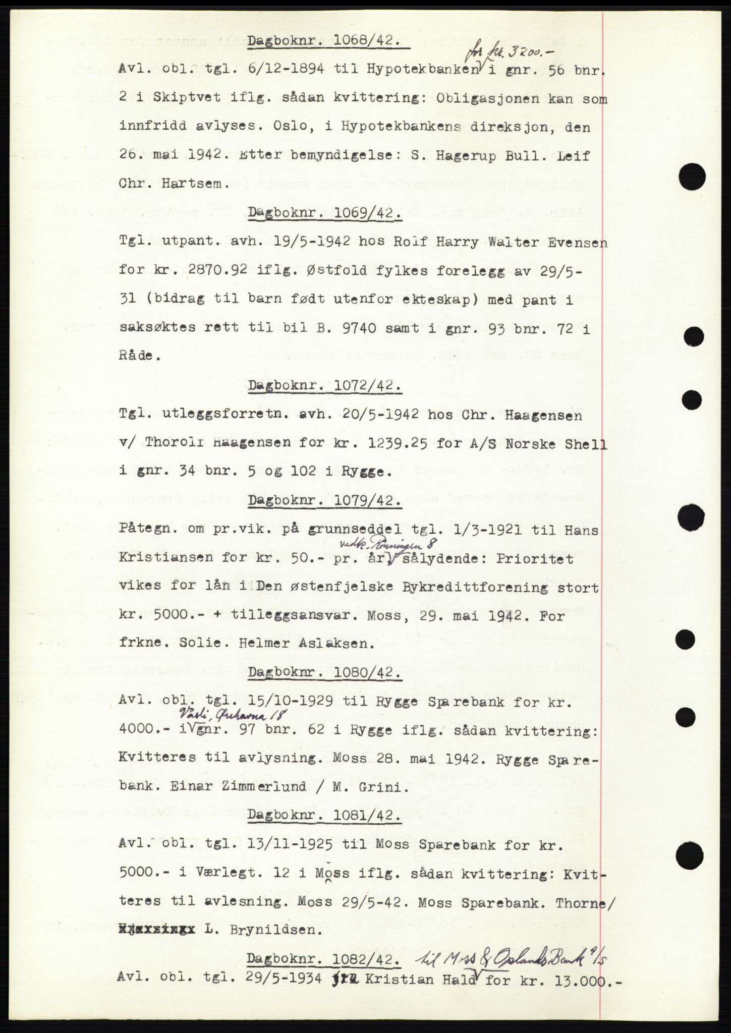 Moss sorenskriveri, SAO/A-10168: Pantebok nr. C10, 1938-1950, Dagboknr: 1068/1942