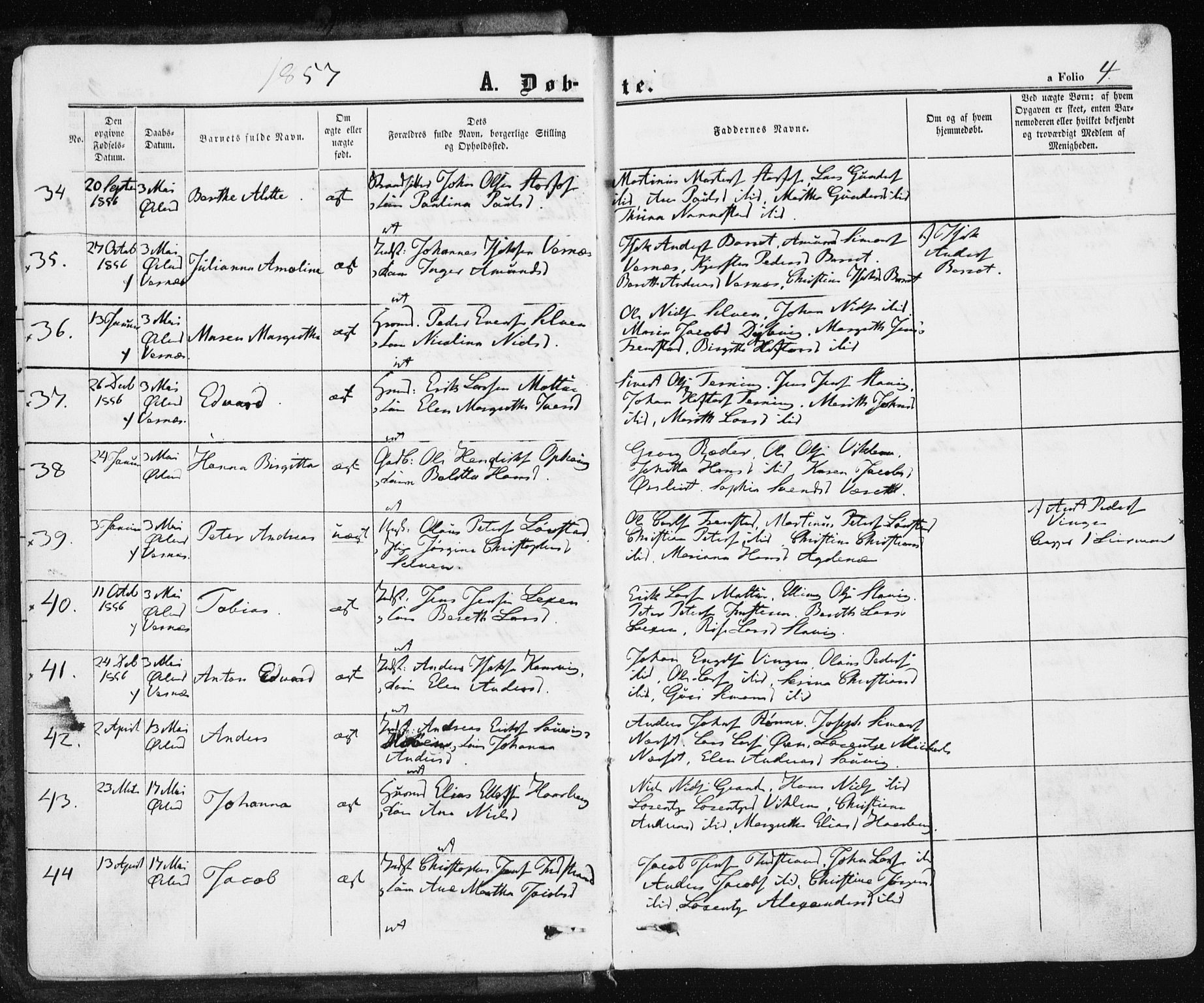 Ministerialprotokoller, klokkerbøker og fødselsregistre - Sør-Trøndelag, SAT/A-1456/659/L0737: Ministerialbok nr. 659A07, 1857-1875, s. 4