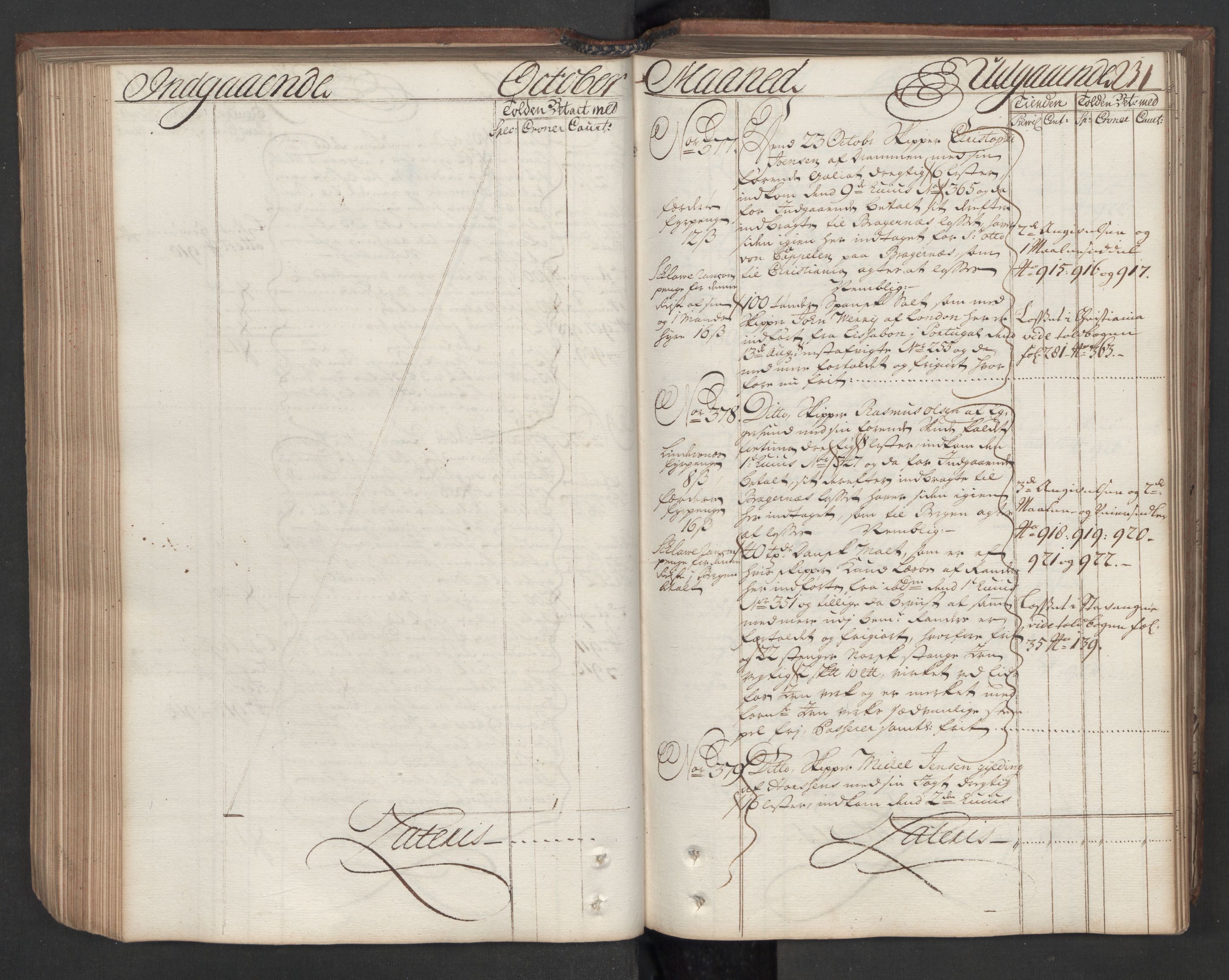 Generaltollkammeret, tollregnskaper, AV/RA-EA-5490/R08/L0009/0001: Tollregnskaper Drammen / Hovedtollbok, 1731, s. 230b-231a