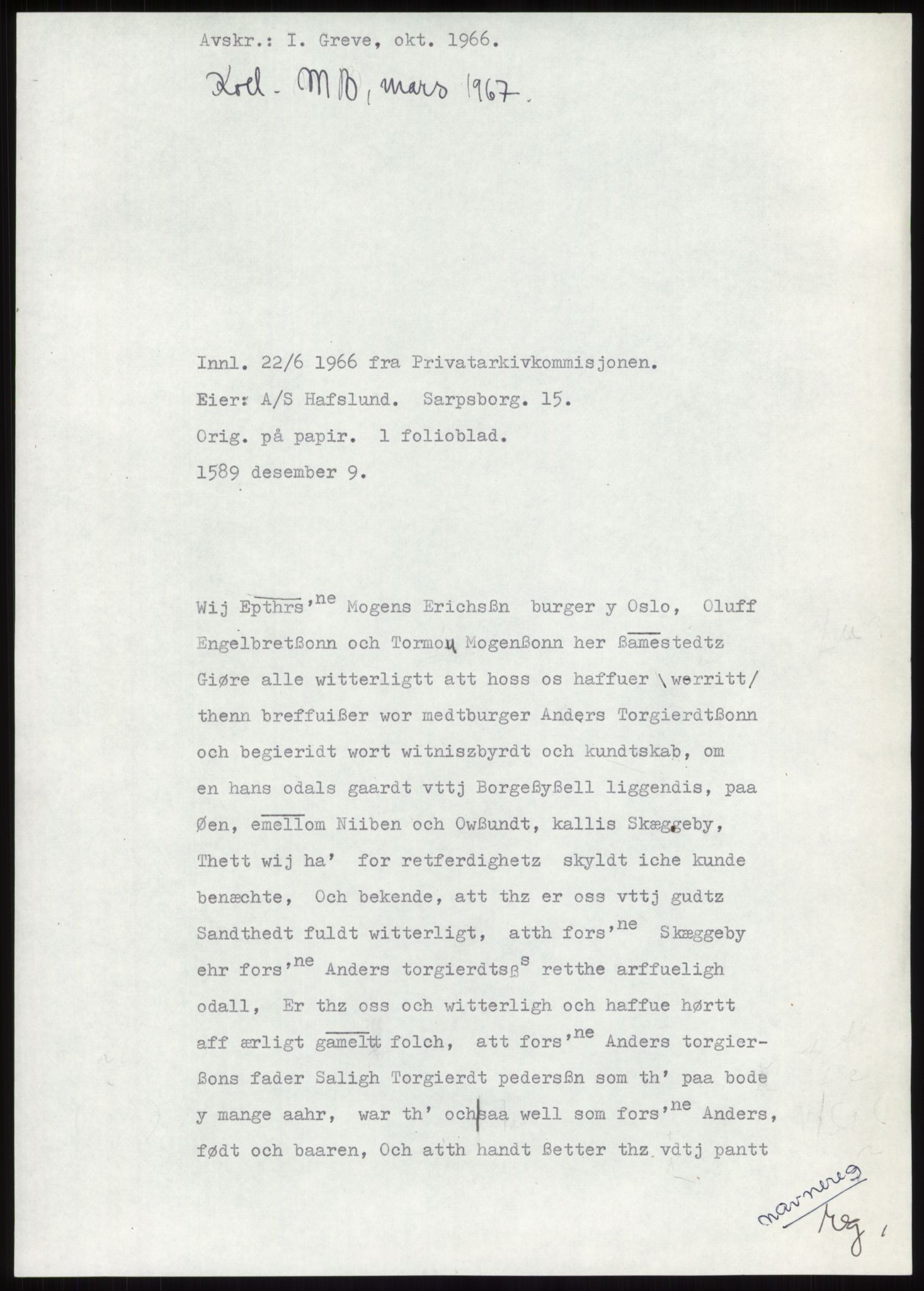 Samlinger til kildeutgivelse, Diplomavskriftsamlingen, AV/RA-EA-4053/H/Ha, s. 190