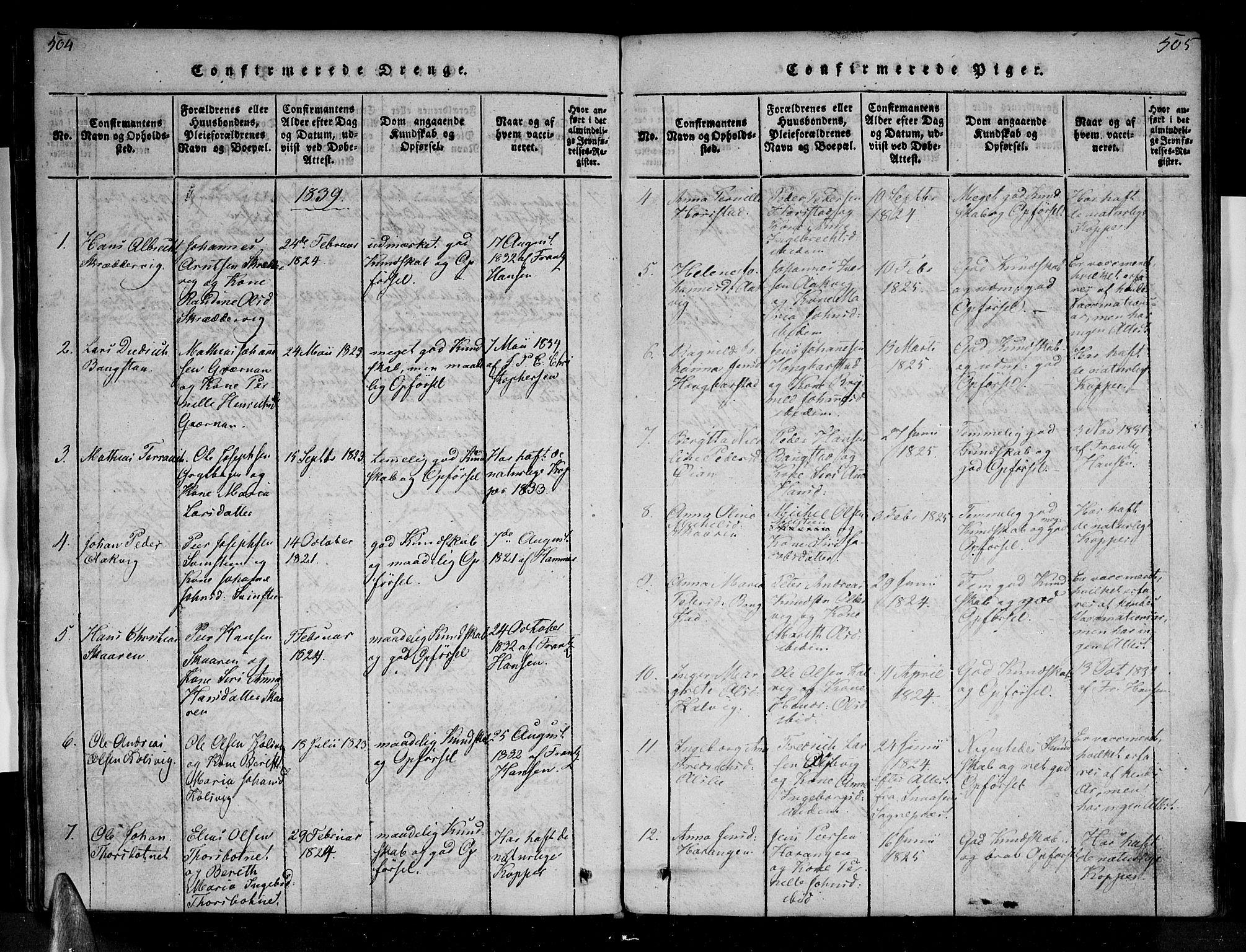Ministerialprotokoller, klokkerbøker og fødselsregistre - Nordland, SAT/A-1459/810/L0142: Ministerialbok nr. 810A06 /1, 1819-1841, s. 504-505