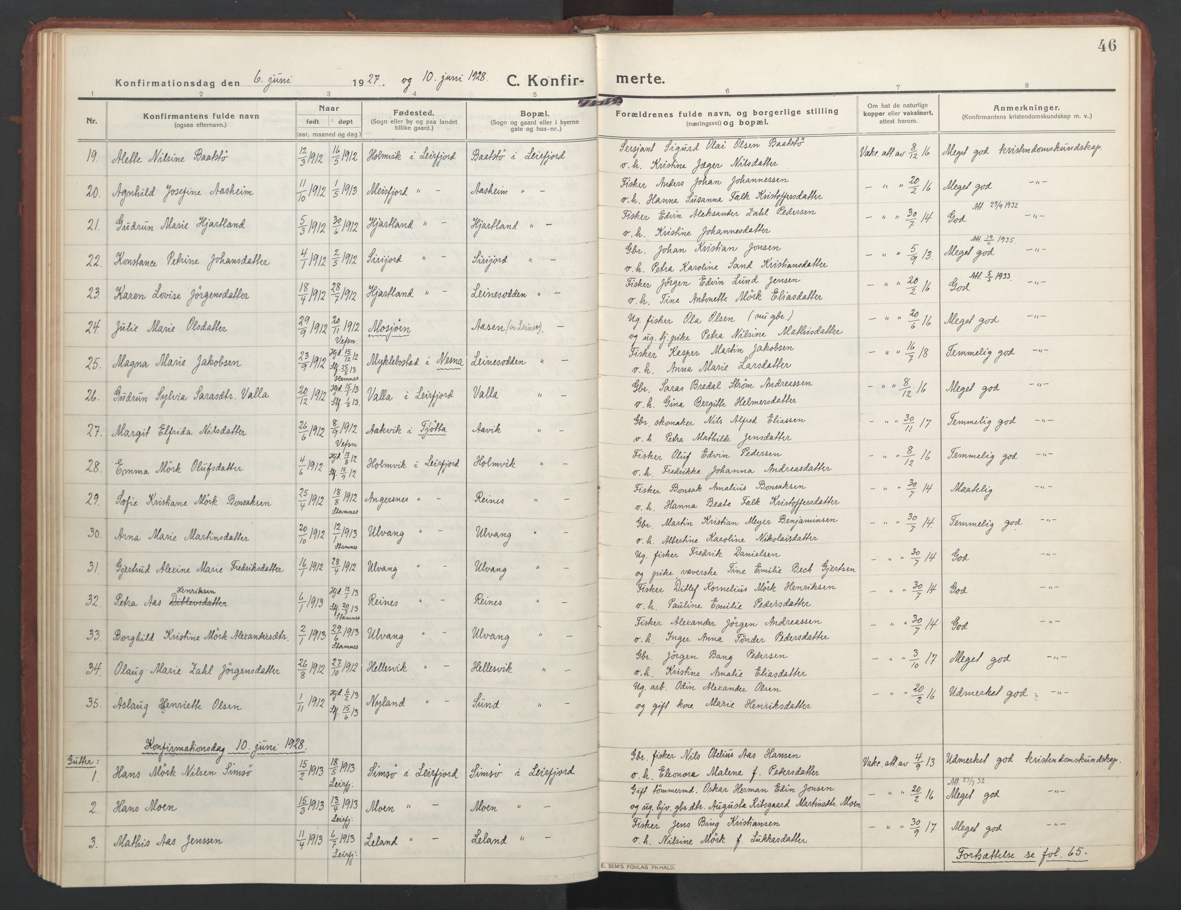 Ministerialprotokoller, klokkerbøker og fødselsregistre - Nordland, AV/SAT-A-1459/832/L0492: Ministerialbok nr. 832A01, 1916-1934, s. 46