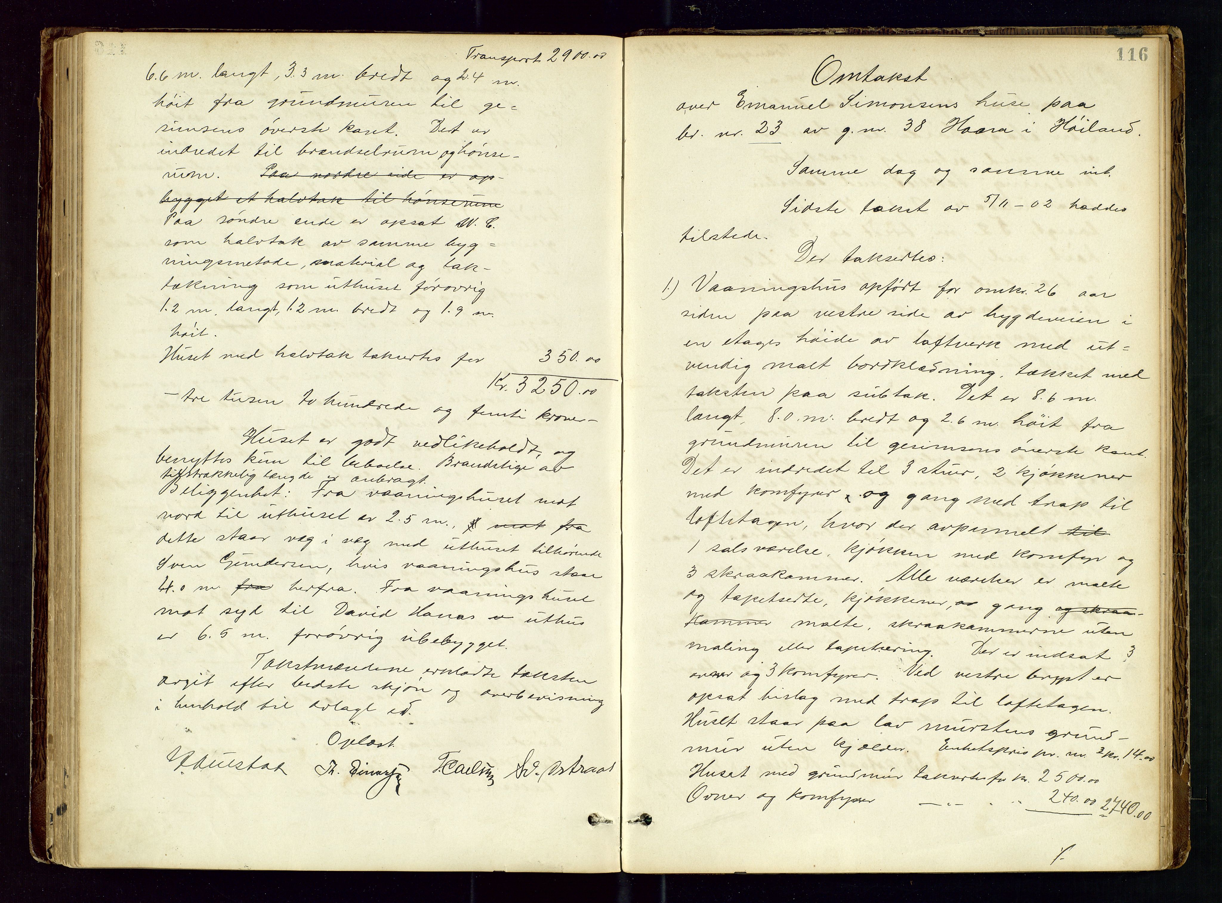 Høyland/Sandnes lensmannskontor, SAST/A-100166/Goa/L0002: "Brandtaxtprotokol for Landafdelingen i Høiland", 1880-1917, s. 115b-116a